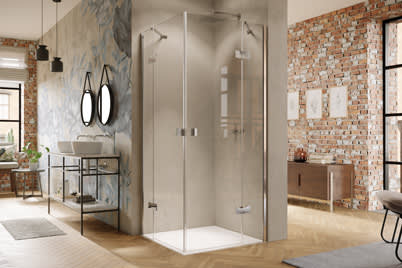 Schwingtür mit festem Segment für Eckeinstieg