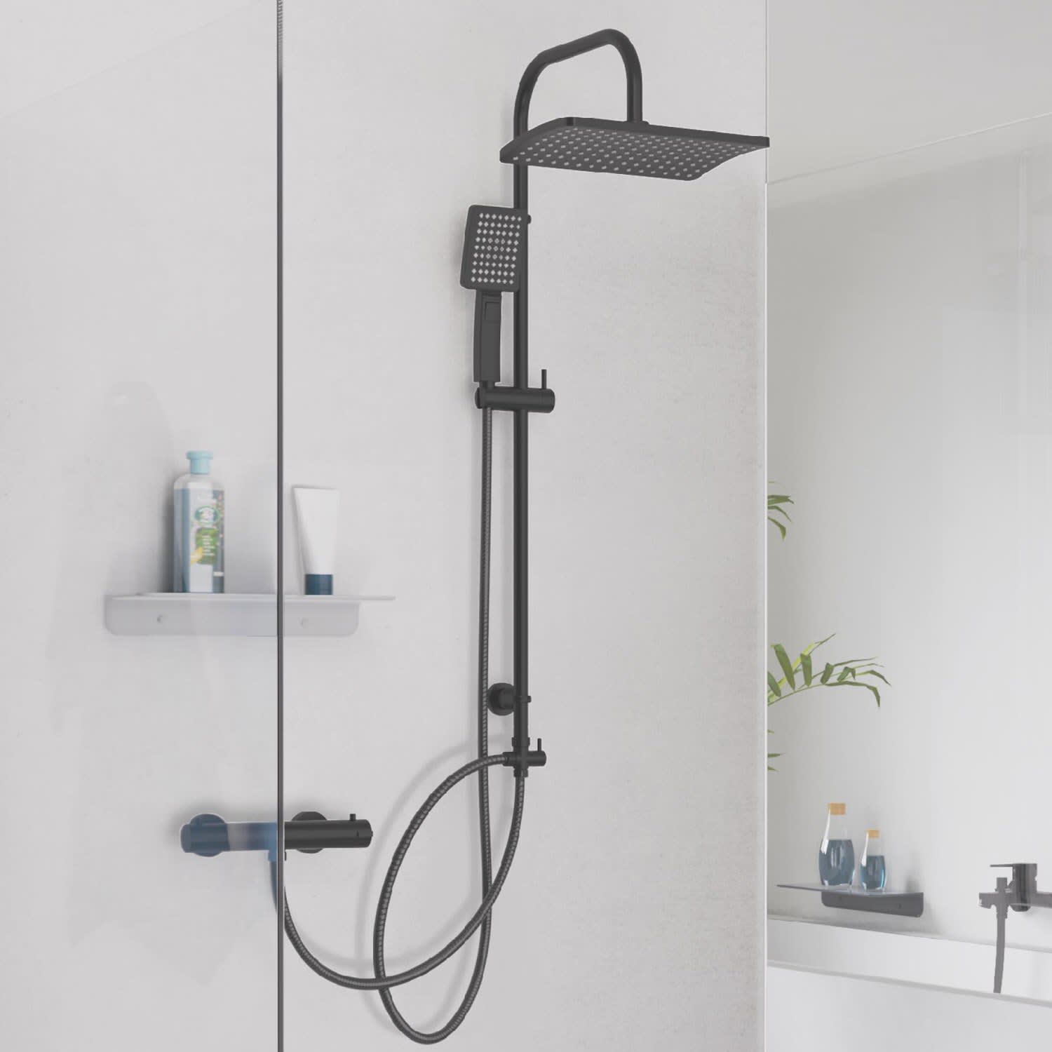 PDPBath Regen-Duschkopf Mit Handbrause – XL 35,6 Cm, 5+1 Einstellungen, Verstellbarer Arm & Extra Langer Schlauch