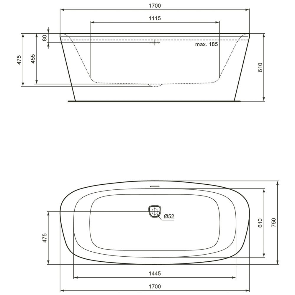 Ideal Standard Dea Freistehende Korperform Badewanne 170 X 75 Cm E3066 Megabad