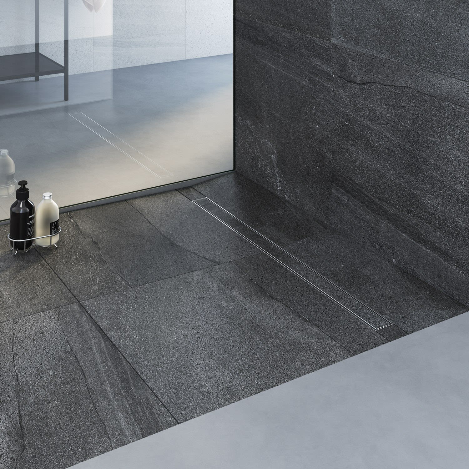 Drainset komplett, superflache Duschrinne Compact 80 cm mit Abdeckung für Fliese