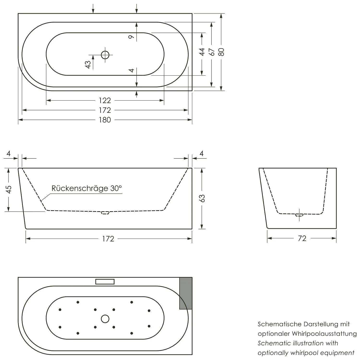 Repabad Livorno 180 oval F links Eck-Badewanne Bild 2