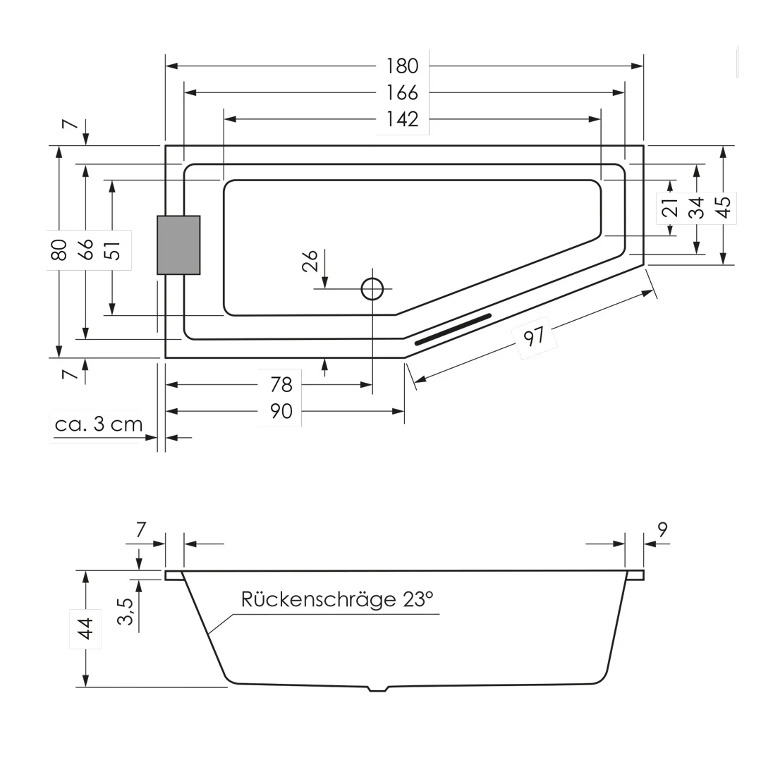 Repabad Livorno Eco Raumspar-Badewanne 180 x 80 cm, Ausführung rechts Bild 4