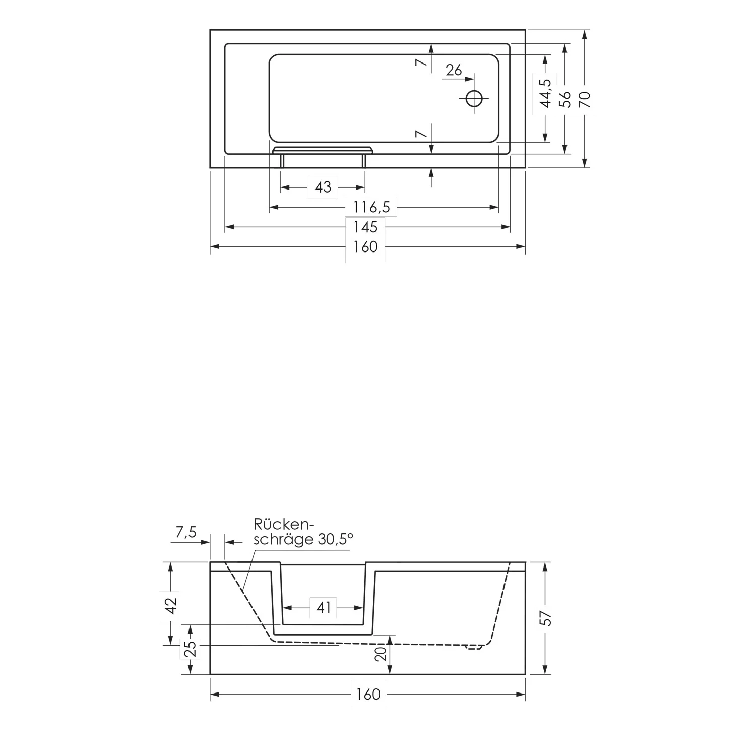 Repabad Livorno Mono Easy Duschbadewanne 160 x 70 cm, Einstieg links Bild 5