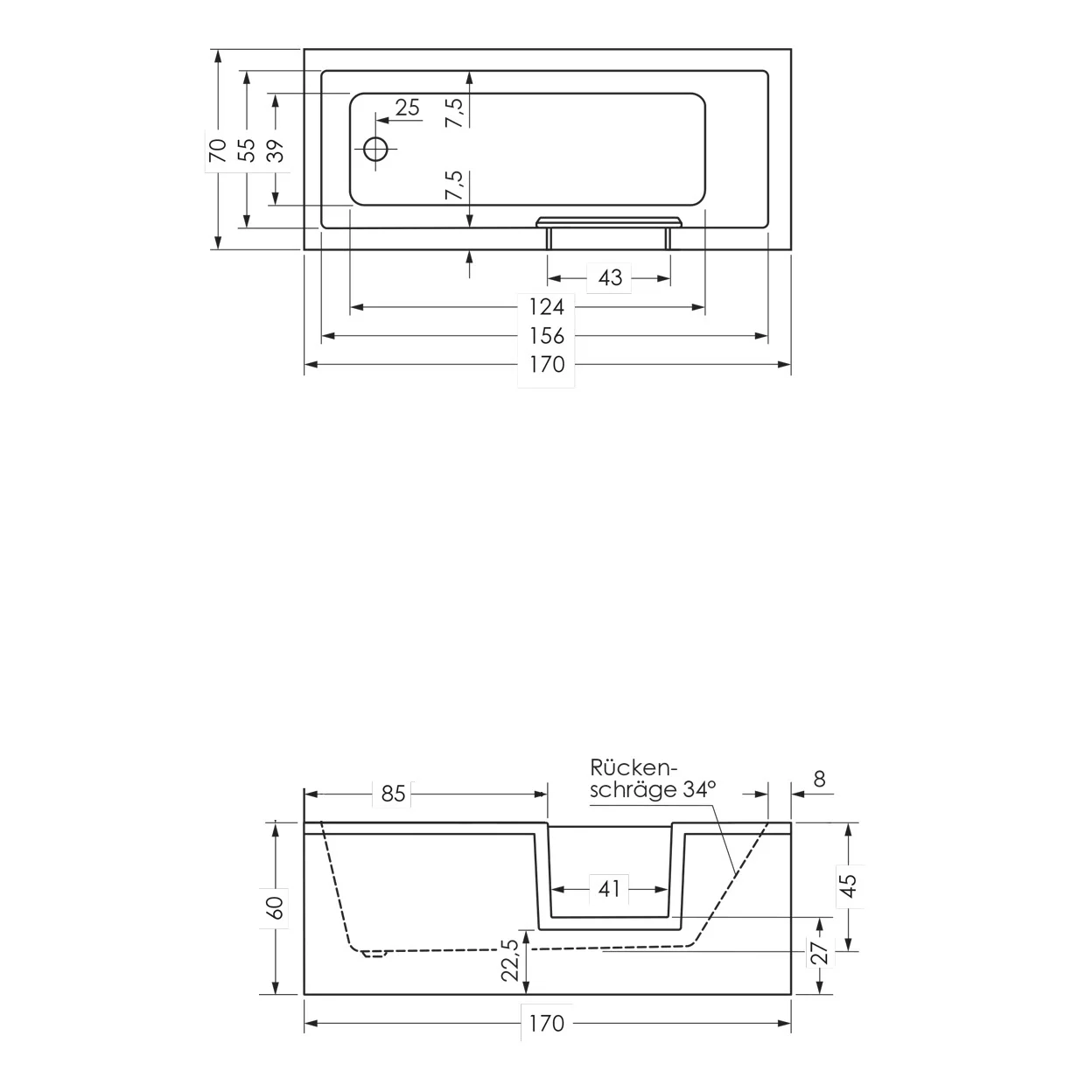 Repabad Livorno Mono Easy Duschbadewanne 170 x 70 cm, Einstieg rechts Bild 2