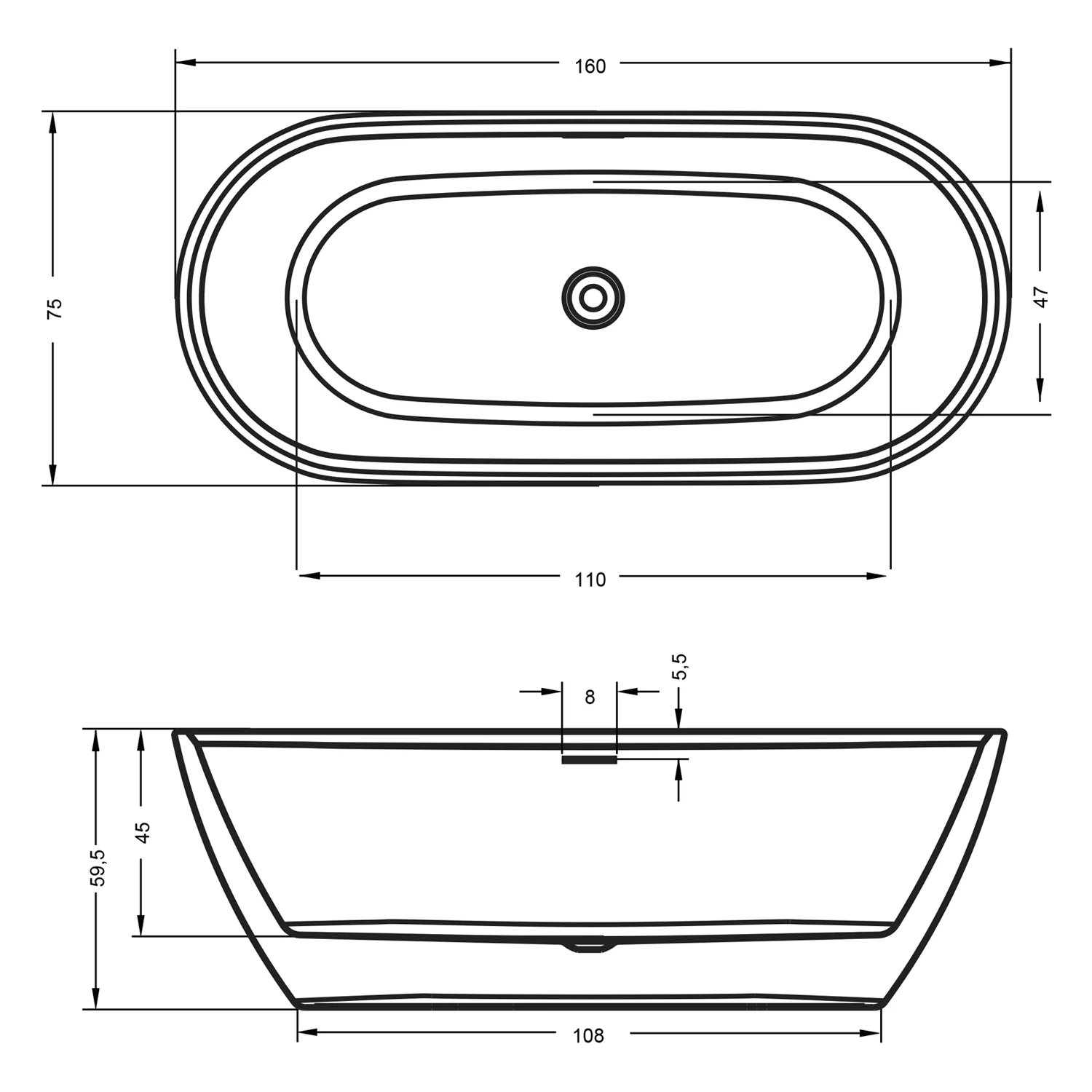 Riho Inspire freistehende Badewanne 160 x 75 cm mit Riho Fall Bild 5