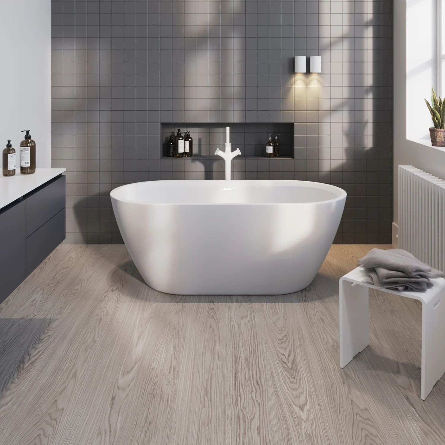 Riho Inspire freistehende Badewanne 160 x 75 cm mit Riho Fall Bild 3