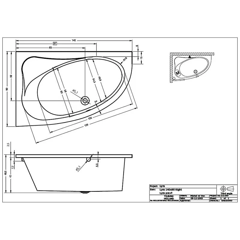 Riho Aryl Raumspar-Badewanne 140 x 90 cm, rechts für Eckeinbau Bild 3