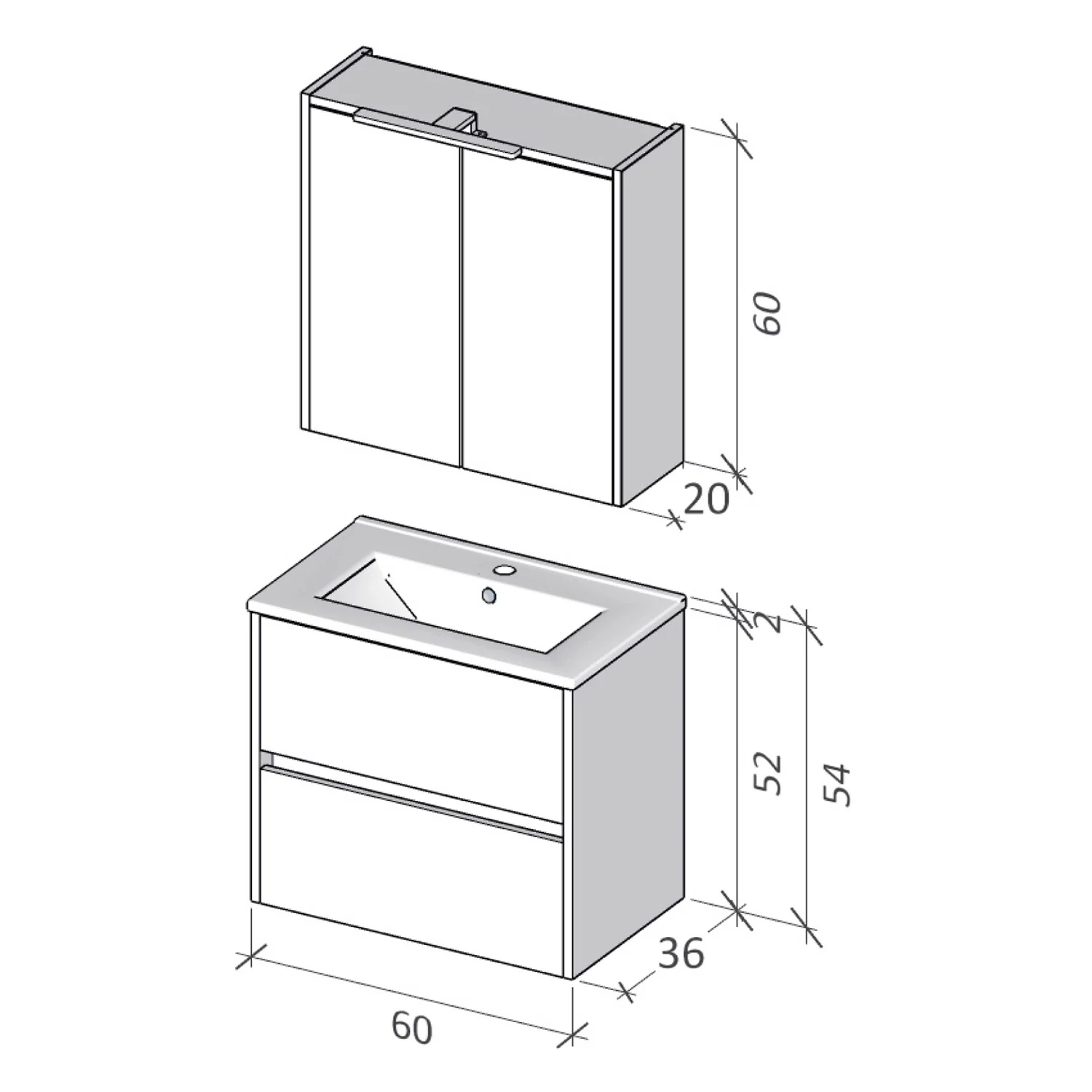 Riho Porto Slim Badmöbel Komplett Set 78 mit Spiegelschrank, 60 cm Bild 5