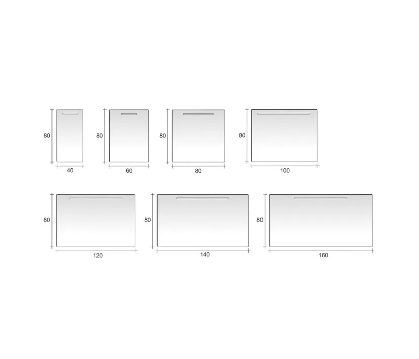 Rysunek techniczny luster z wymiarami, Riho