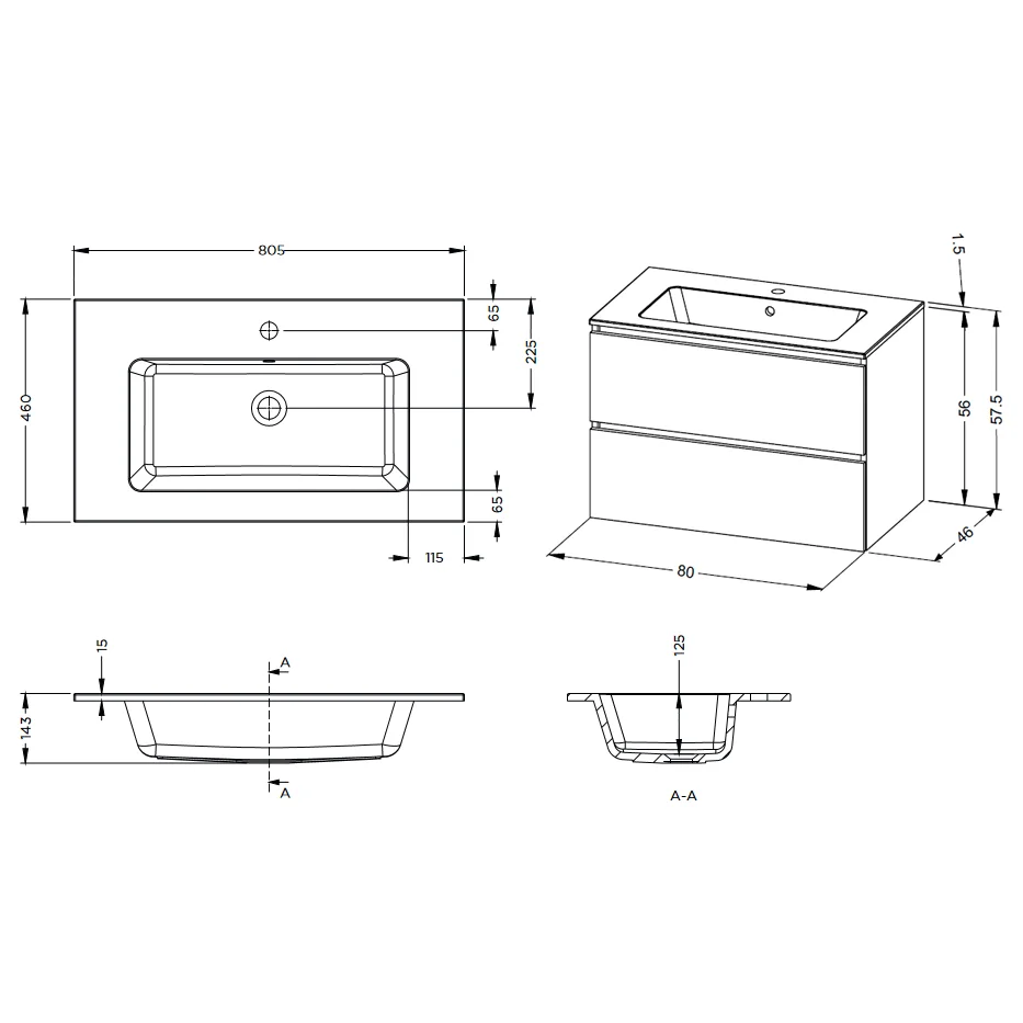 Riho Spring DEW Waschtisch mit Unterschrank, 2 Schubladen 80 cm Bild 5