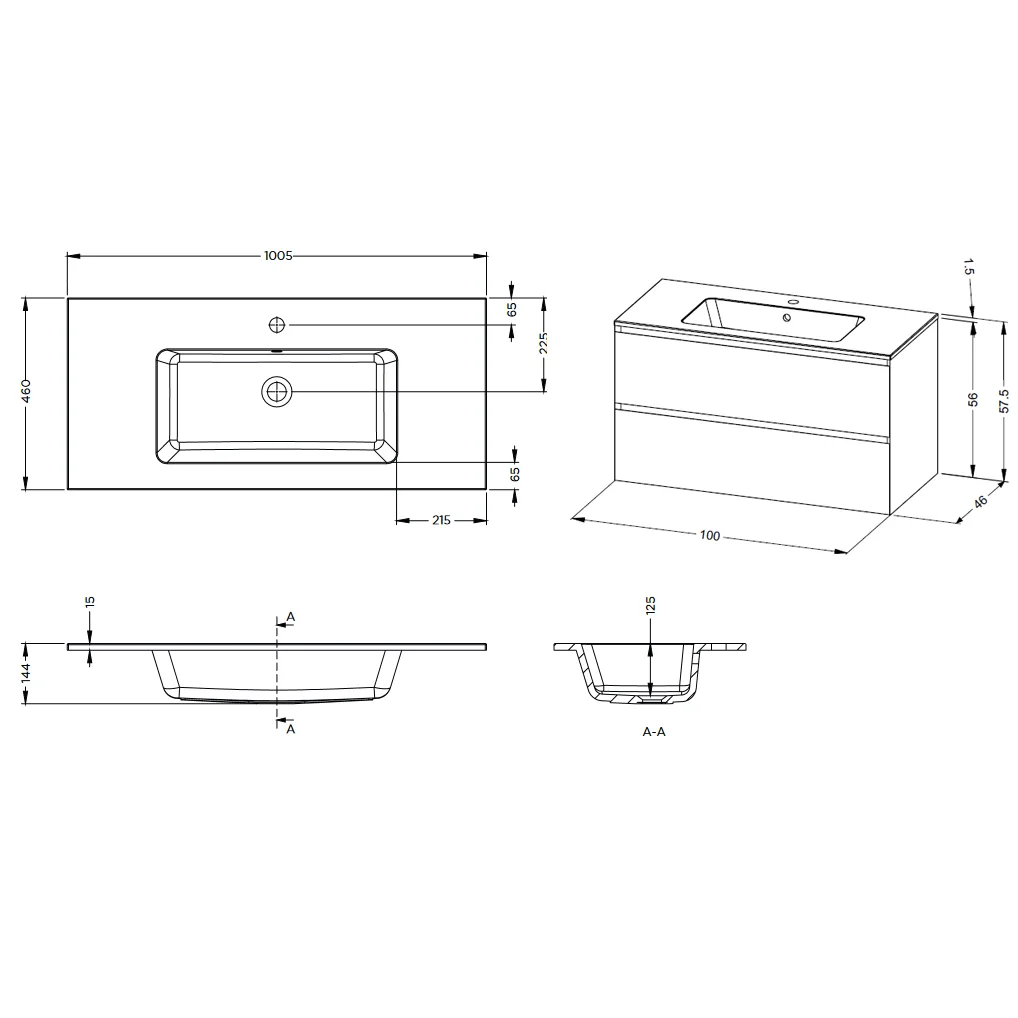 Riho Spring DEW Waschtisch mit Unterschrank, 2 Schubladen, mit Gehrung 100 cm Bild 5