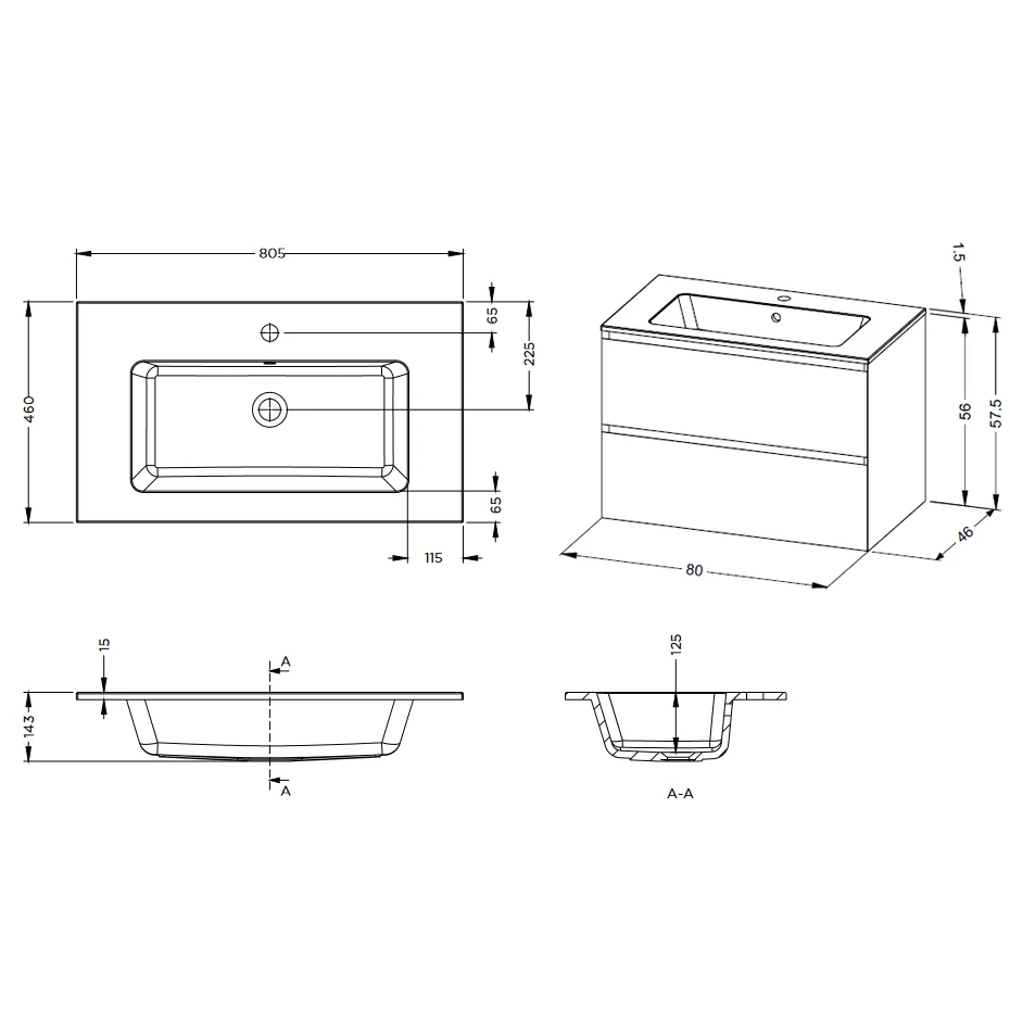 Riho Spring DEW Waschtisch-Set inkl. Spiegelschrank, mit Gehrung 80 cm Bild 5