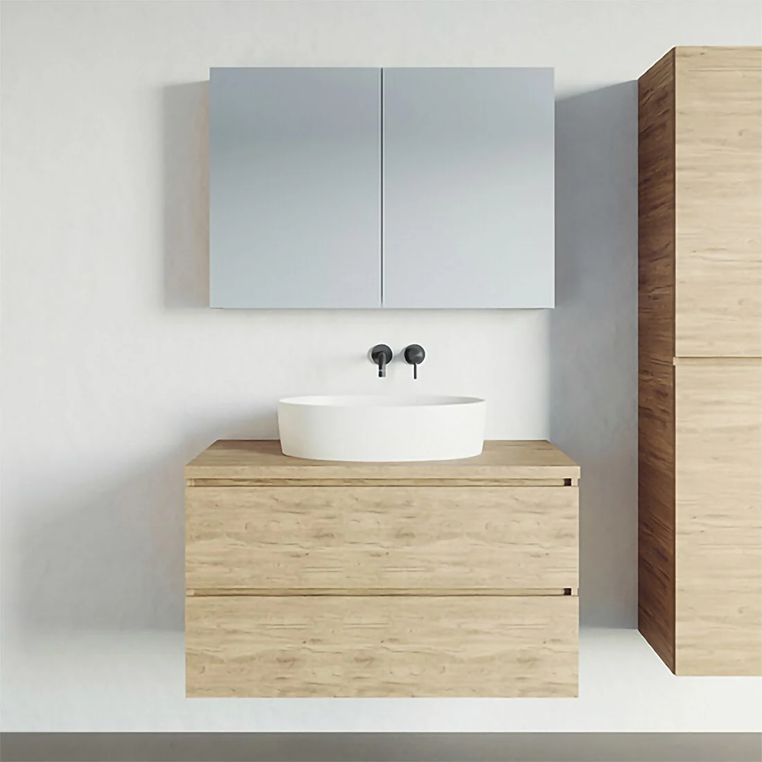 Riho Spring TABLET Abdeckplatte mit Unterschrank, 2 Schubladen inkl. Spiegelschrank 80 cm