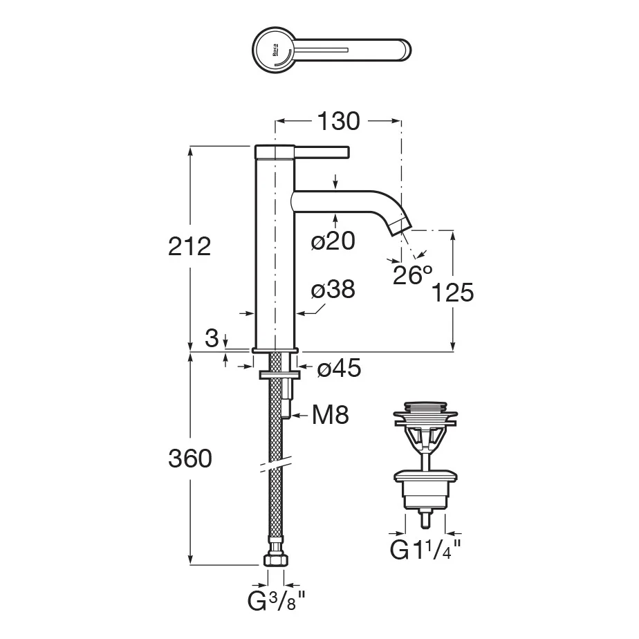 Roca Ona Einhebel-Waschtischmischer halbhohe Ausführung mit Ablaufgarnitur Bild 2