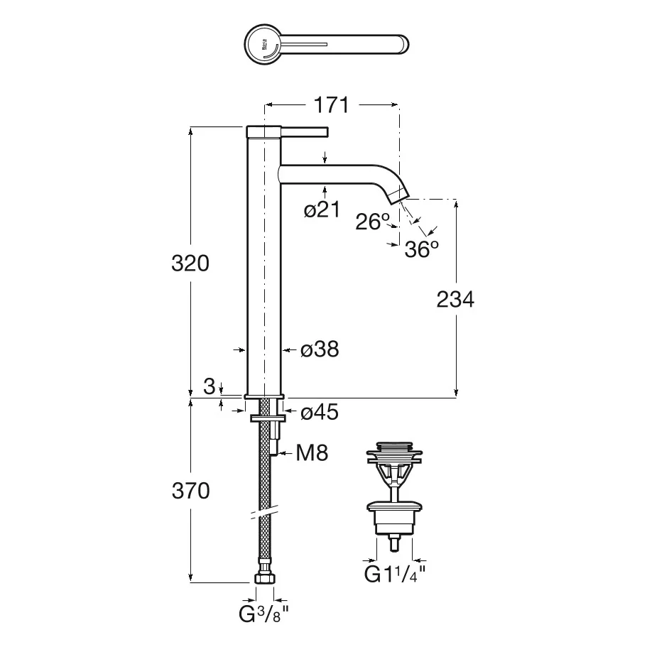 Roca Ona Einhebel-Waschtischmischer hohe Ausführung mit Ablaufgarnitur Bild 2