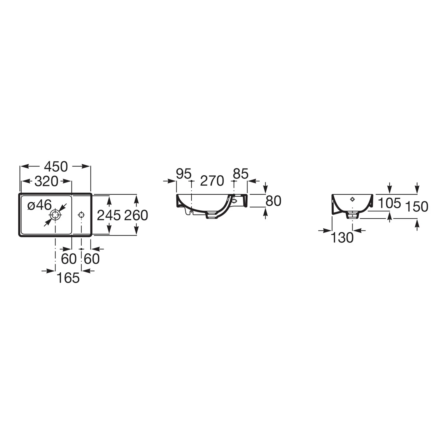 Roca Ona Handwaschbecken 45 x 26 cm, Becken links Bild 2
