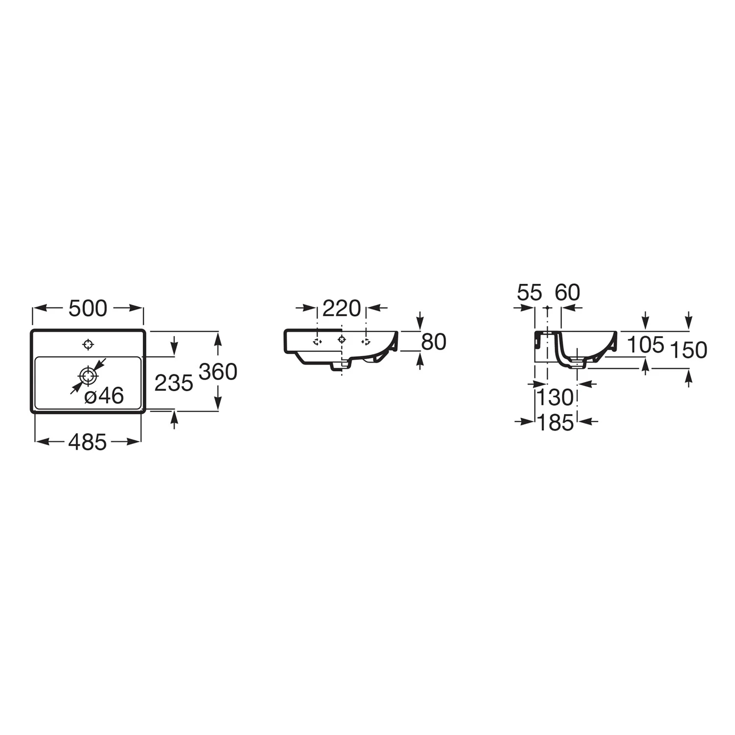 Roca Ona Waschtisch kompakt 50 x 36 cm Bild 4