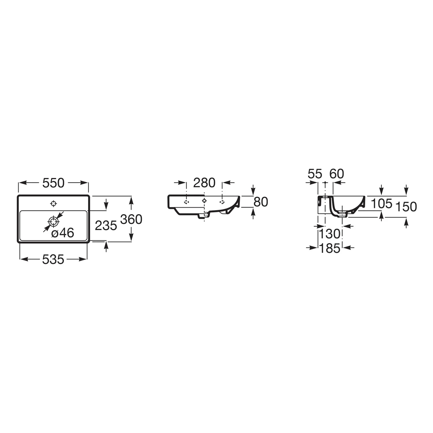 Roca Ona Waschtisch kompakt 55 x 36 cm Bild 4