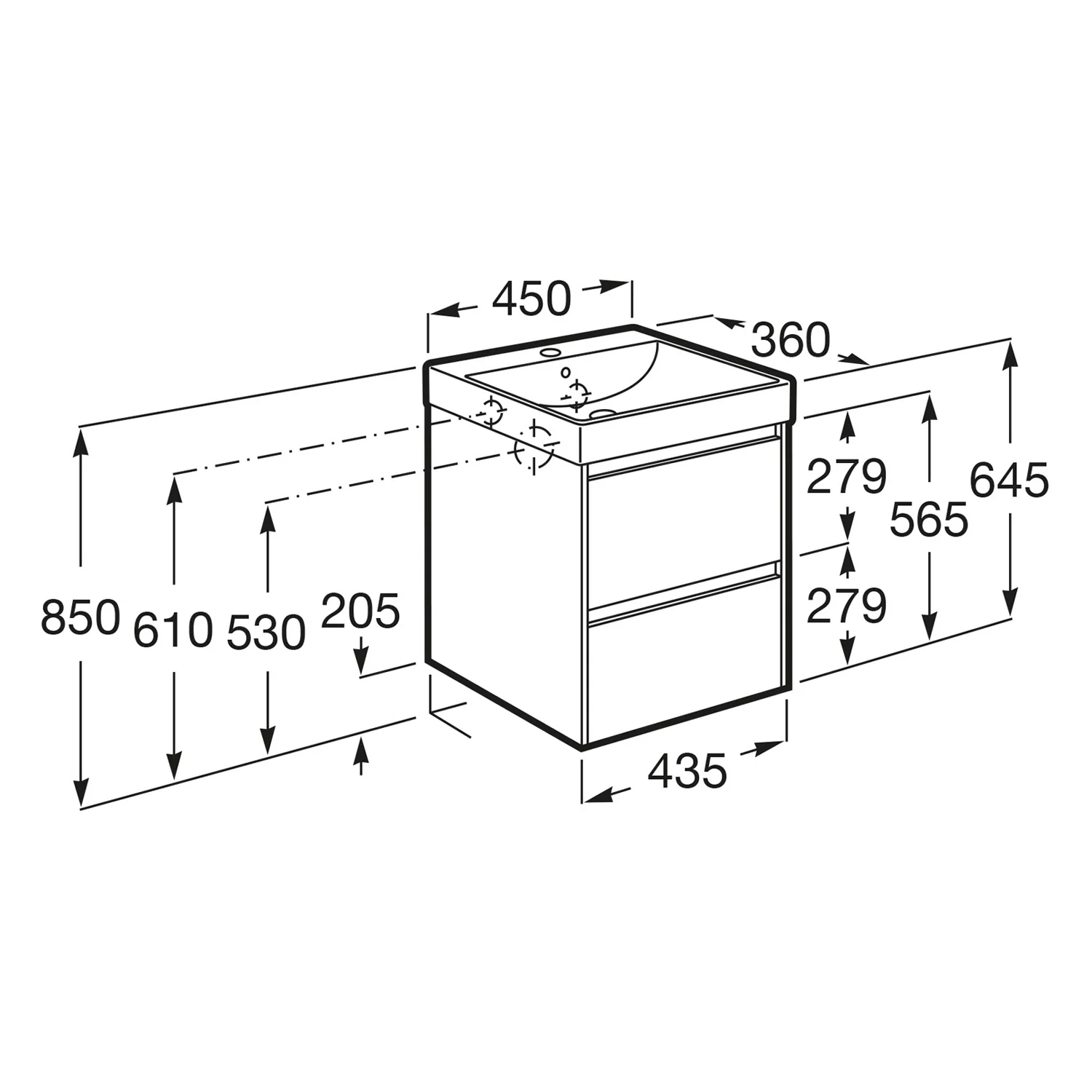 Roca Ona Waschtischunterbau 45 cm mit 2 Schubladen, geringere Tiefe Bild 4