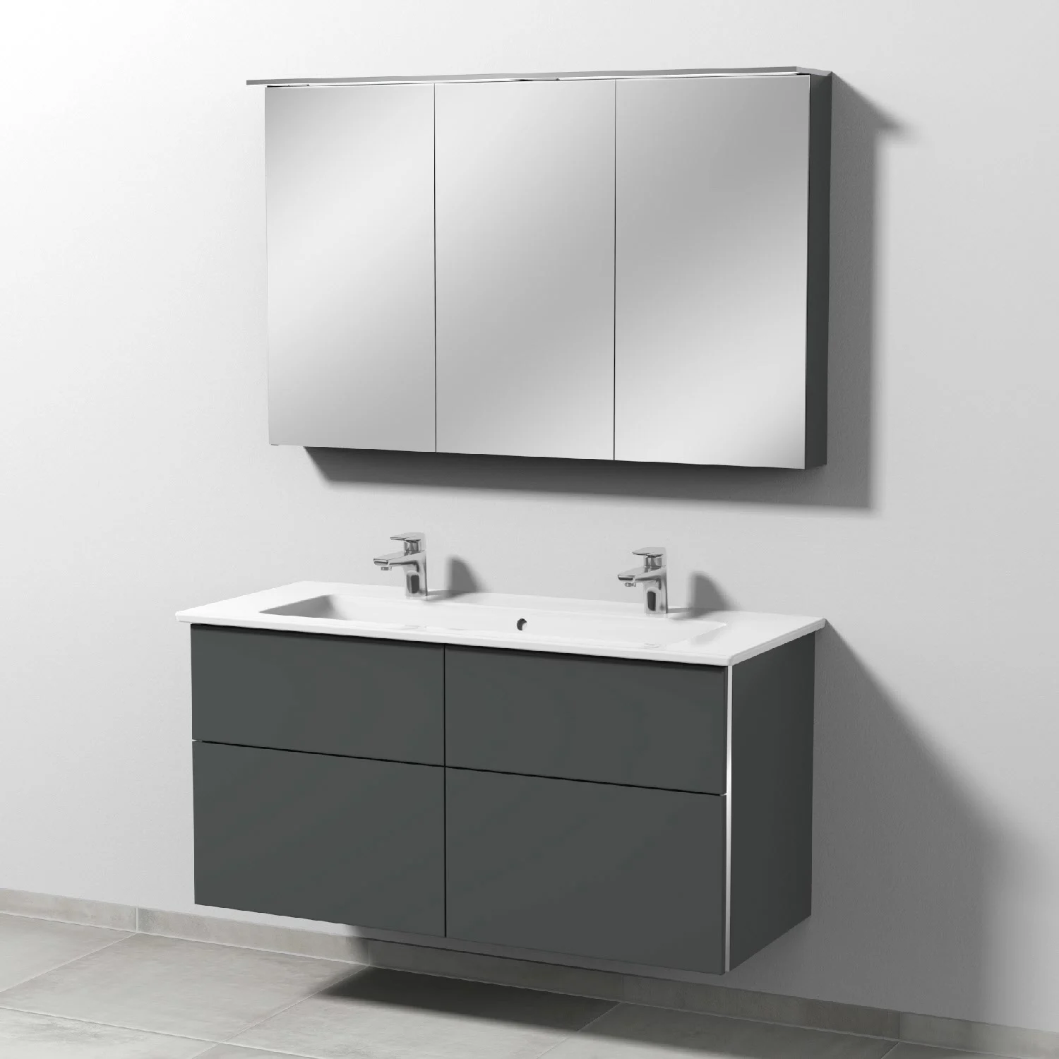 Sanipa 3way Möbelset-2 mit Griffleiste 08 inkl. Spiegelschrank "MALTE", 120 cm, Doppelwaschtisch