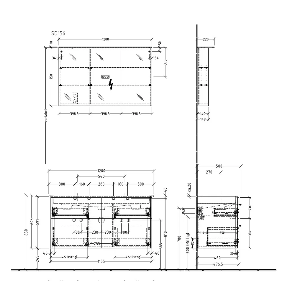 Sanipa 3way Möbelset-2 mit Griffleiste 08 inkl. Spiegelschrank "MALTE", 120 cm, Doppelwaschtisch Bild 3