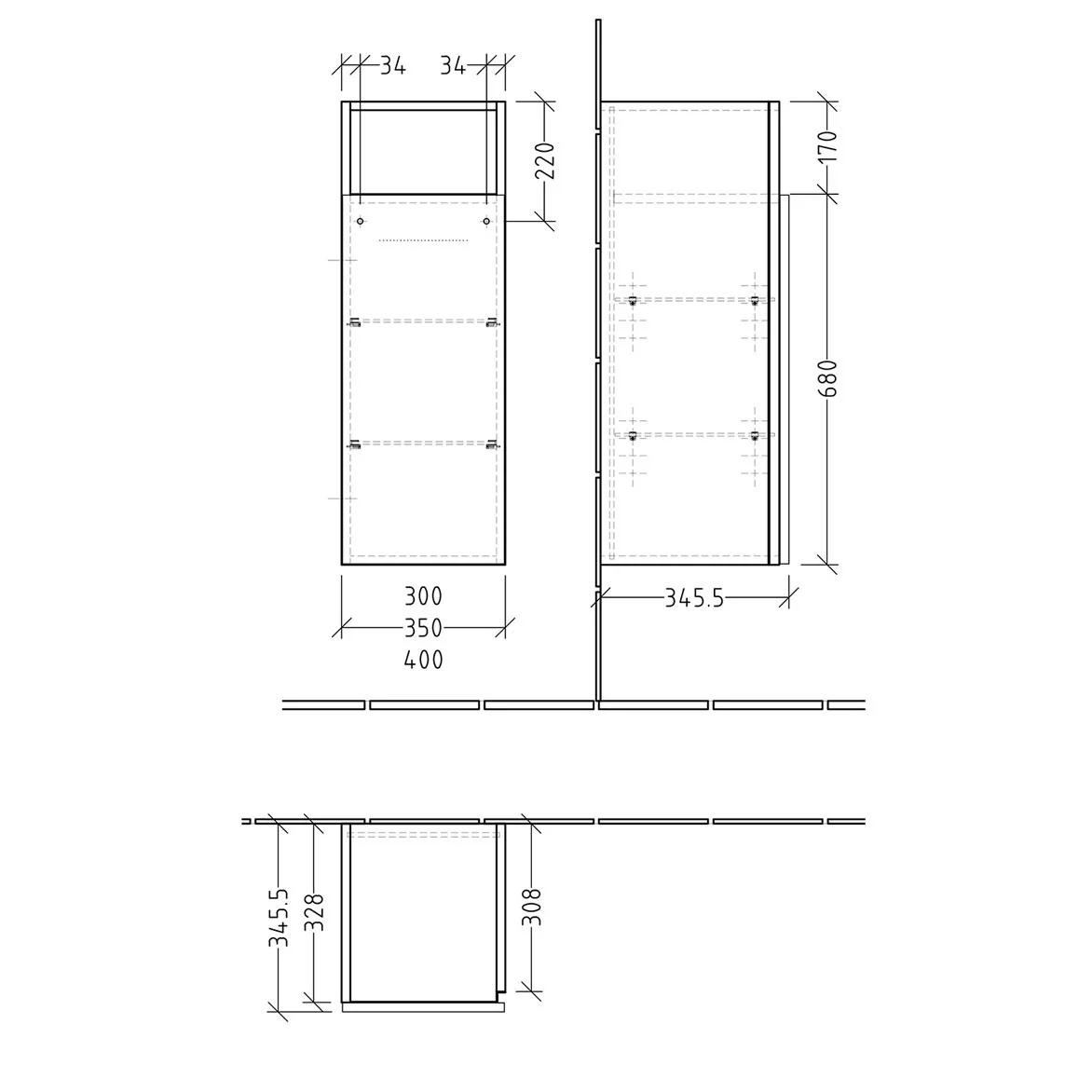 Sanipa 3way Mittelschrank 40 cm, 1 Tür mit Anschlag rechts, 1 offenes Fach, mit Griff-Leiste Bild 4