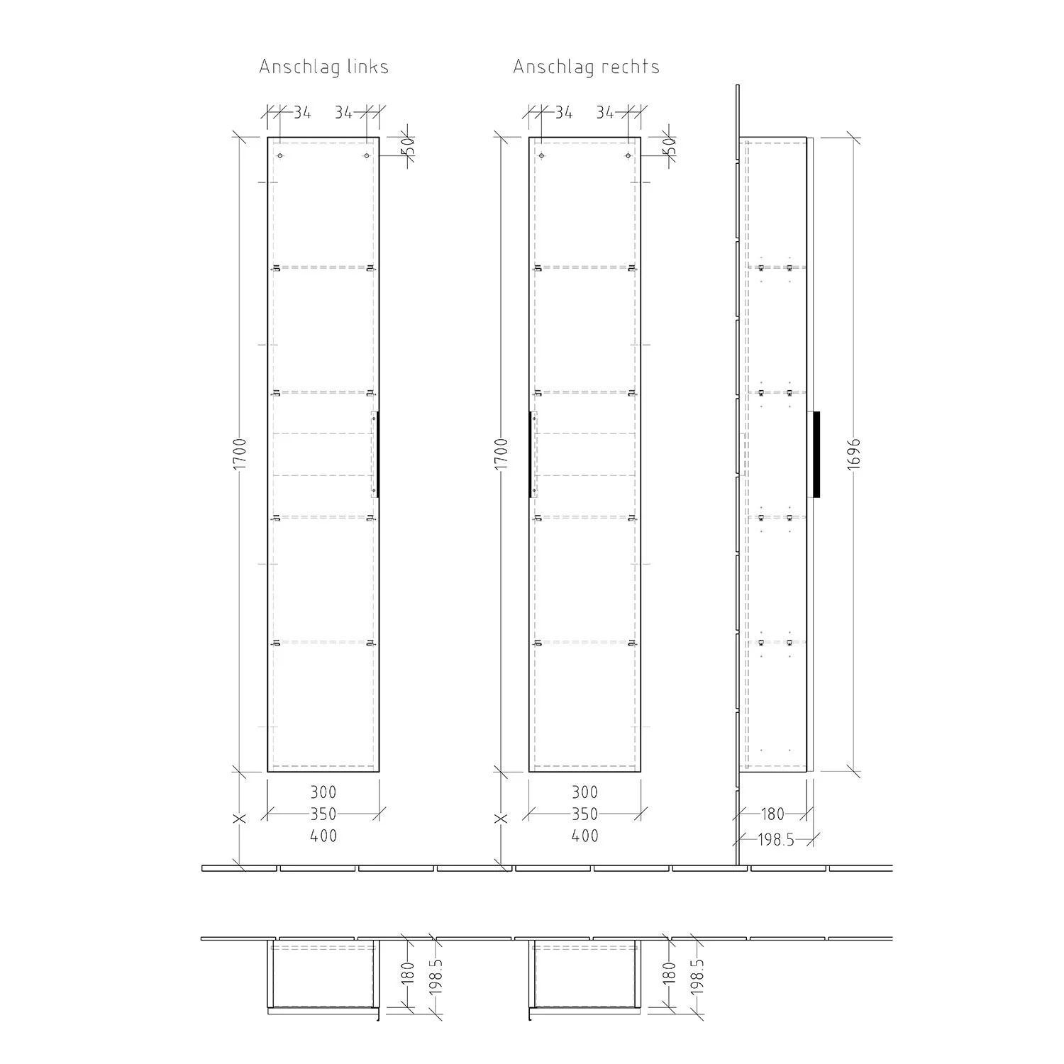 Sanipa 3way Hochschrank 40 cm tiefenreduziert, 1 Tür Anschlag rechts, mit Aufsatzgriff Bild 3