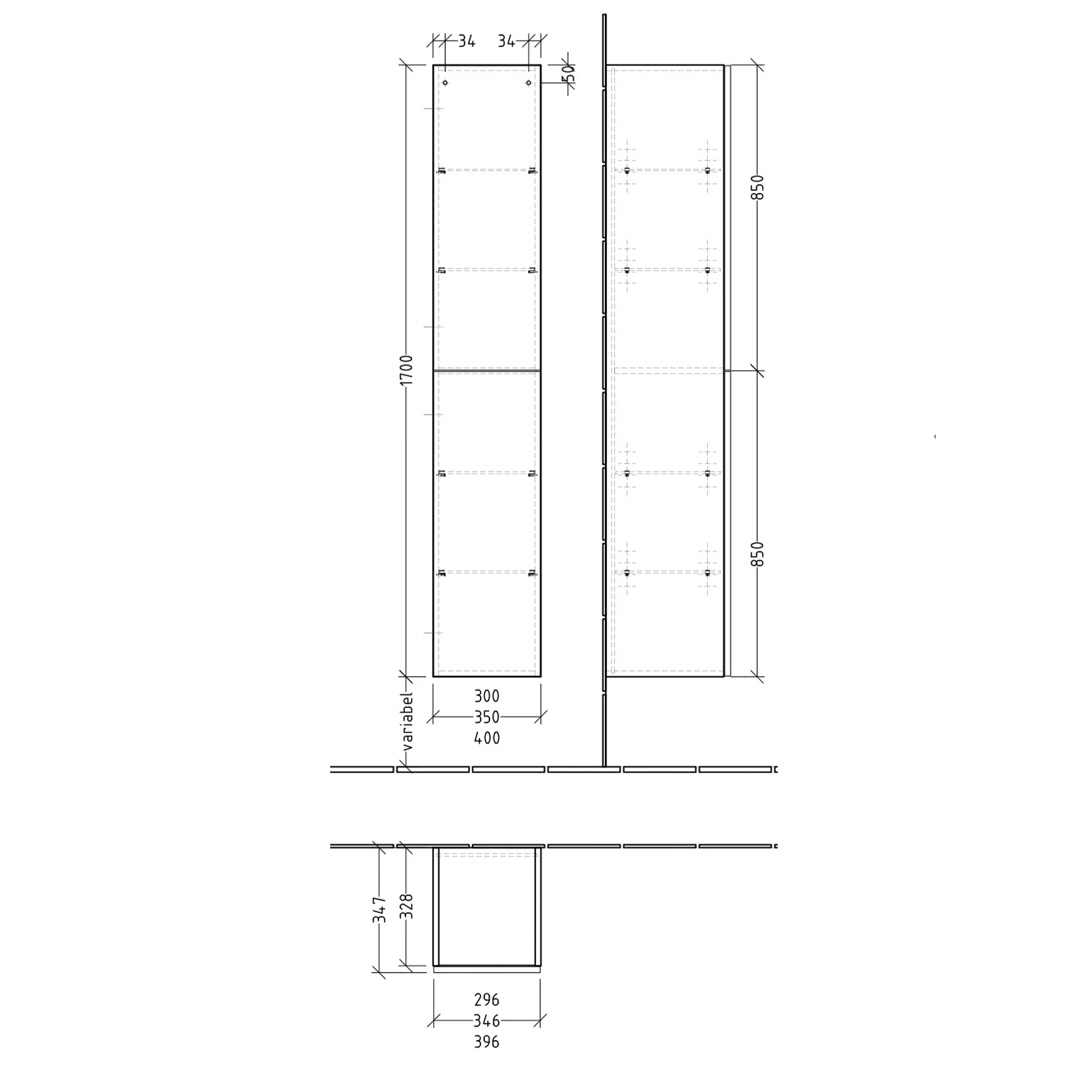 Sanipa 3way-Struktur Hochschrank 40 cm, 2 Türen Anschlag links, mit Push to open Bild 3