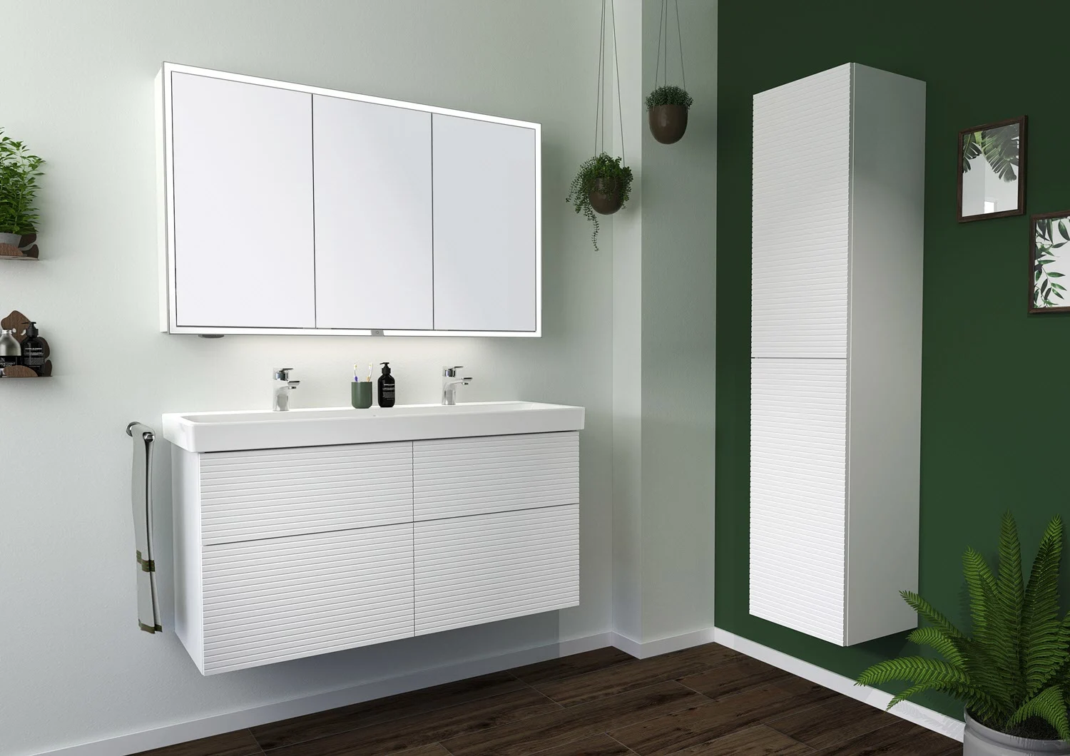 Sanipa 3way-Struktur Keramik-Doppelwaschtisch ProSmart mit Waschtischunterschrank 120 x 47 cm, 4 Auszüge Bild 3