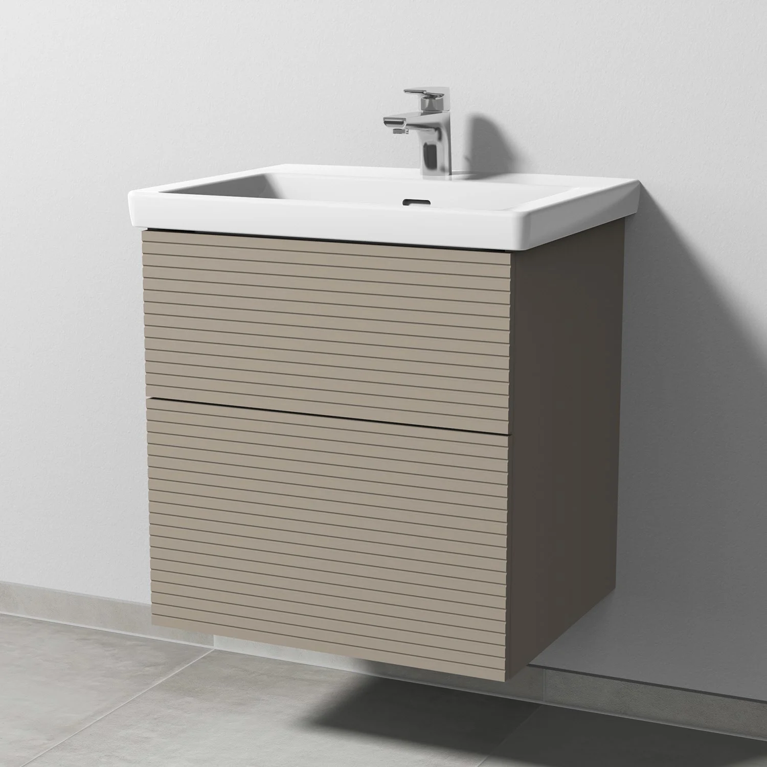 Sanipa 3way-Struktur Keramikwaschtisch Subway 3.0 mit Waschtischunterschrank 60 x 47 cm, mit 2 Auszügen