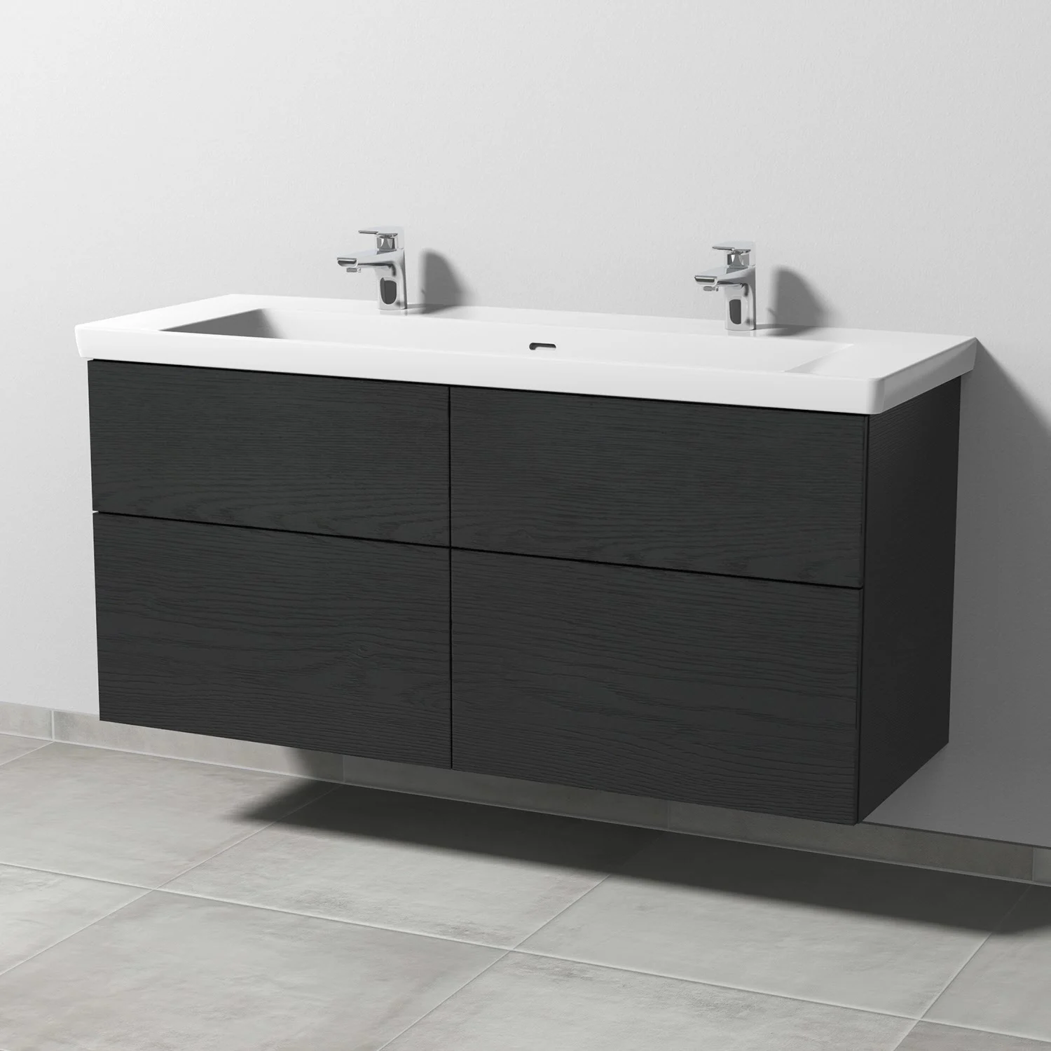 Czarna umywalka z szafką, widok z przodu, Sanipa