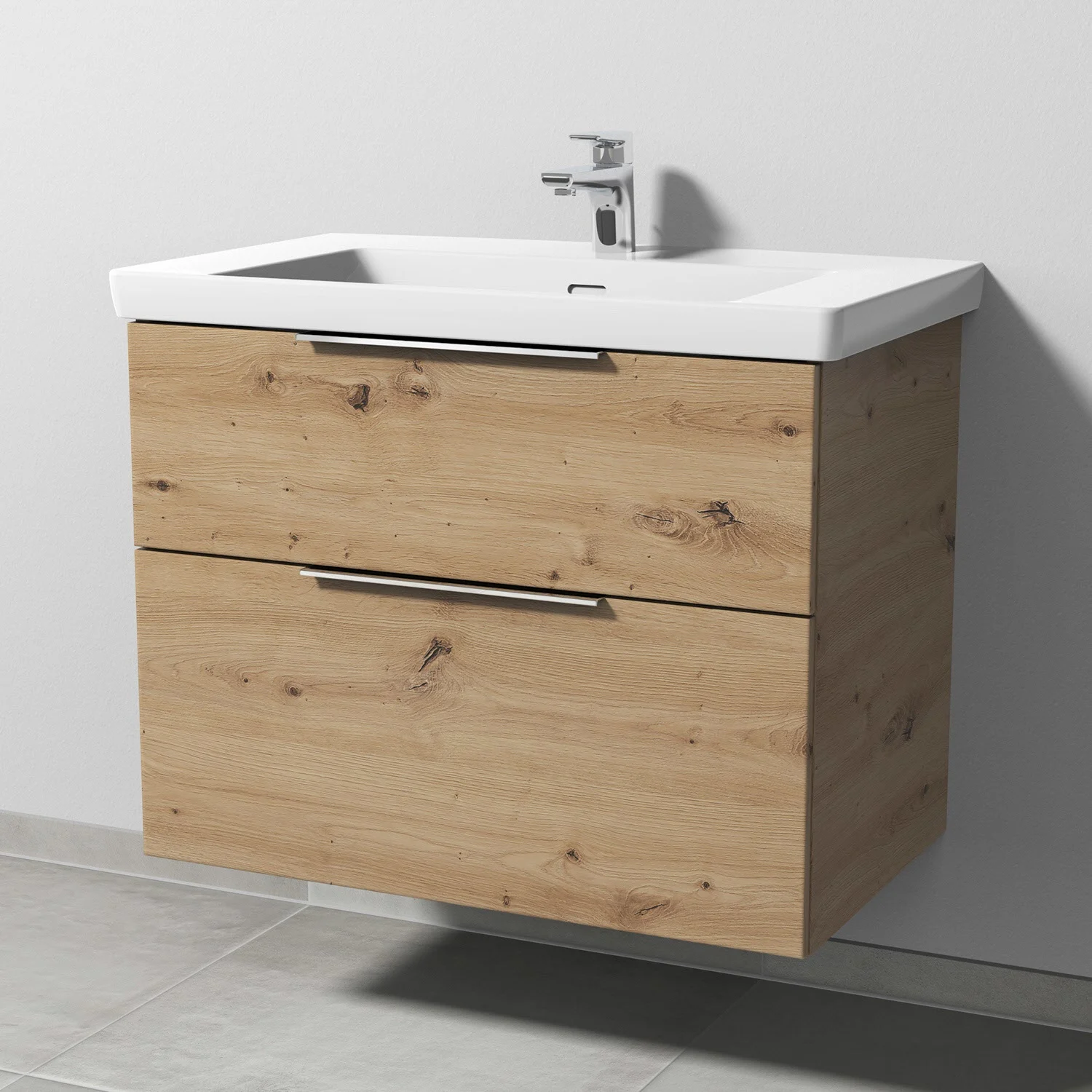 Sanipa 3way Keramikwaschtisch Subway 3.0 mit Waschtischunterschrank 80 x 47 cm, mit 2 Auszügen