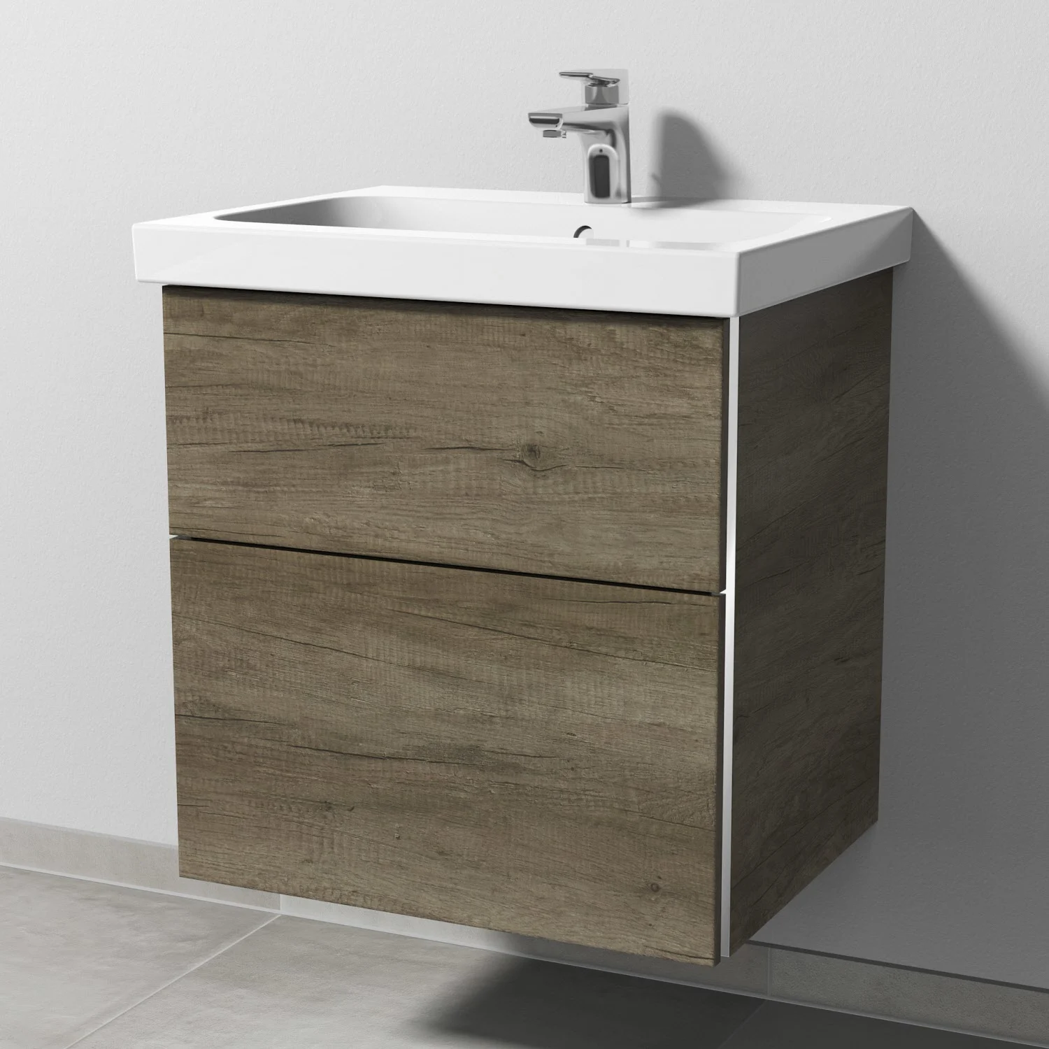 Sanipa 3way Waschtischunterbau für Keramik-Waschtisch iCon Light 60 cm, 2 Auszüge mit Griffleisten