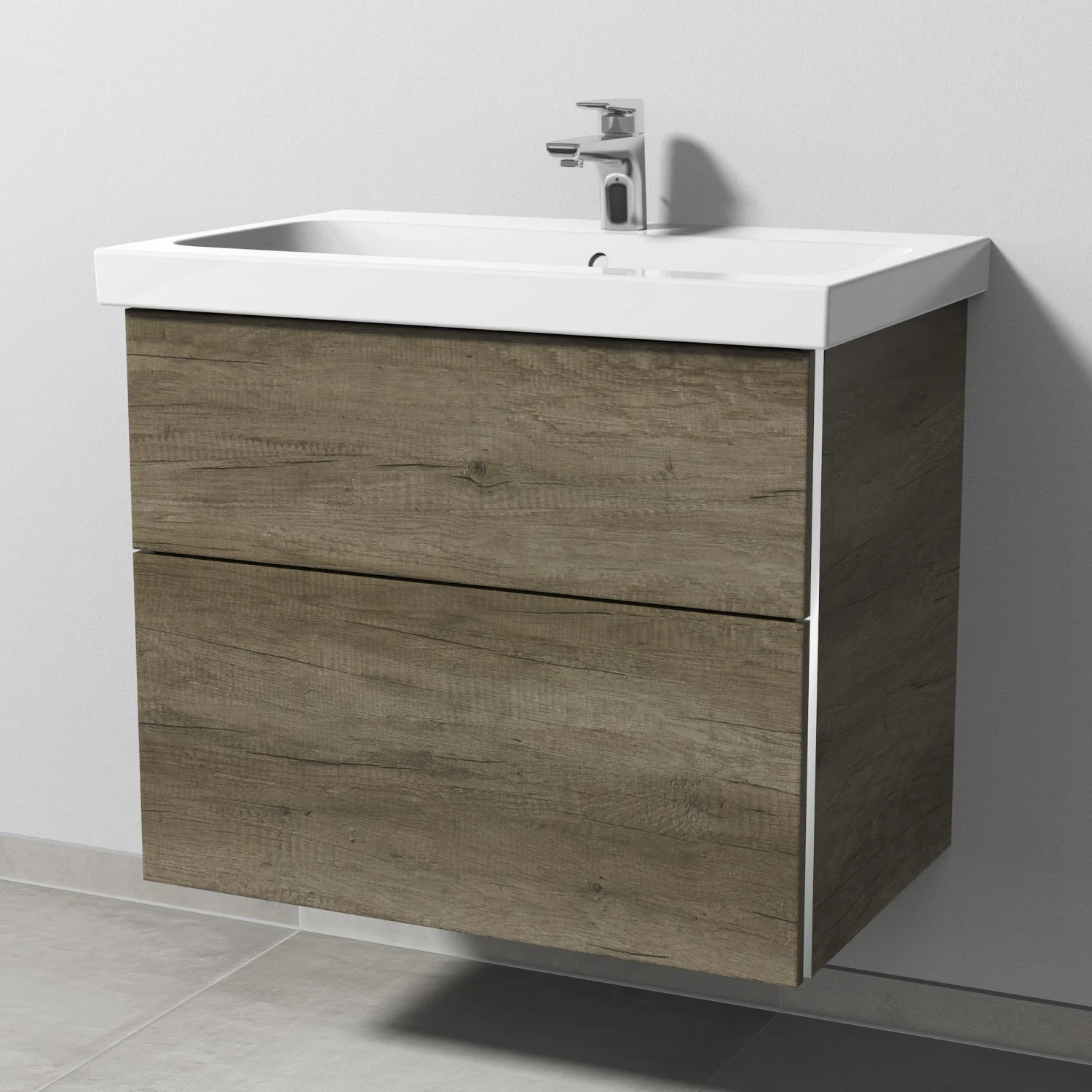 Sanipa 3way Waschtischunterbau für Keramik-Waschtisch iCon Light 75 cm, 2 Auszüge mit Griffleisten