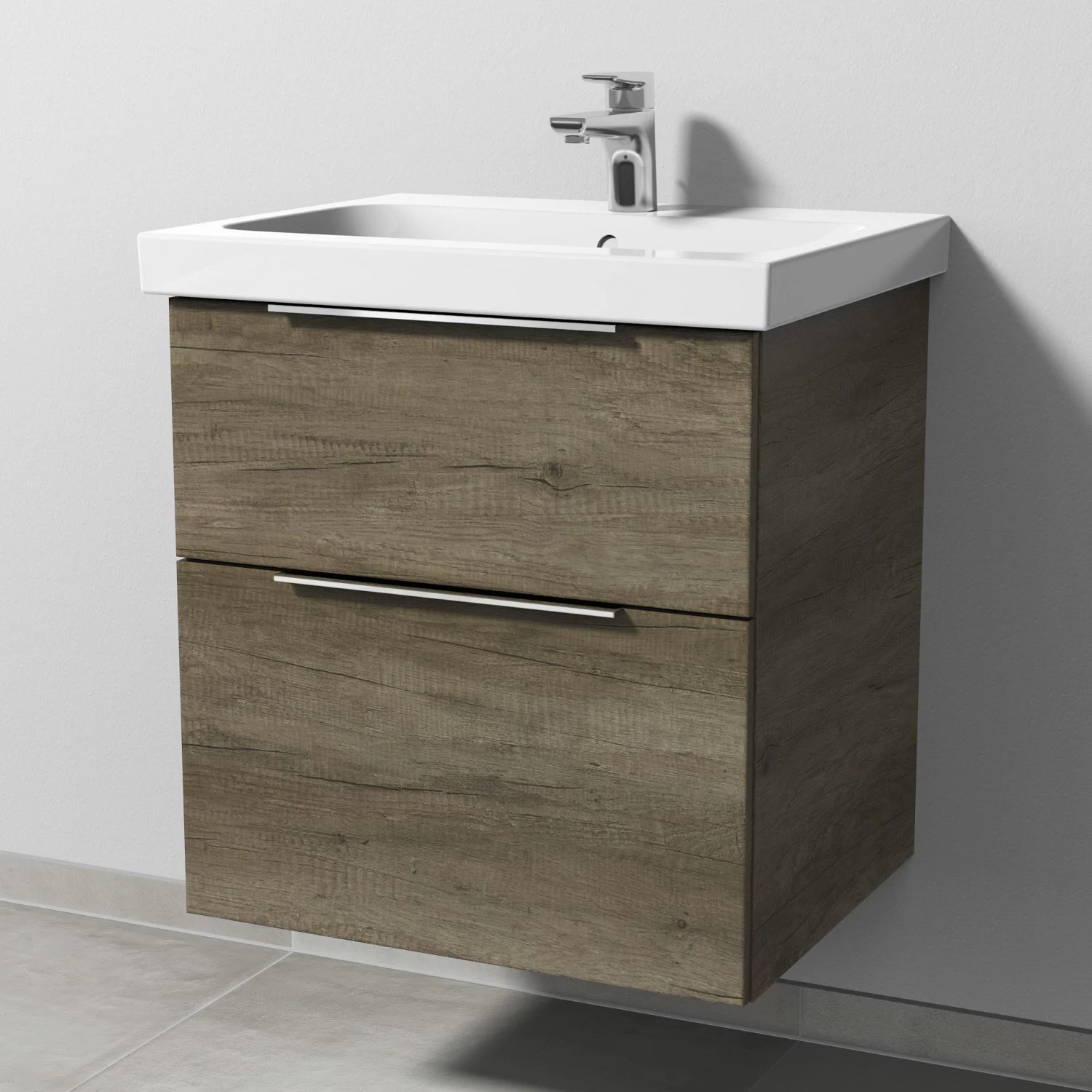 Sanipa 3way Waschtischunterbau für Keramik-Waschtisch iCon Light 60 cm, 2 Auszüge mit Aufsatzgriff