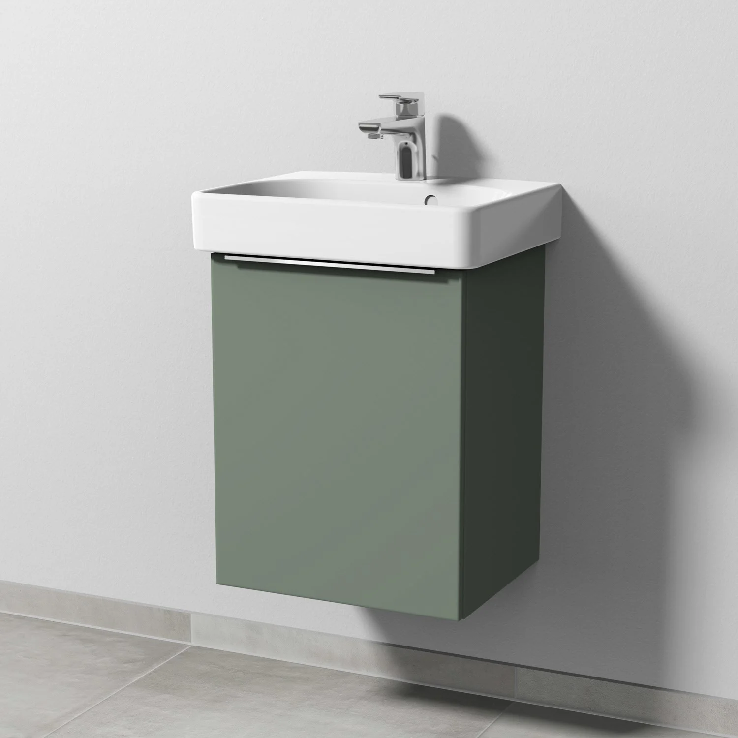 Zielona umywalka z ceramiczną umywalką z bliska, Sanipa