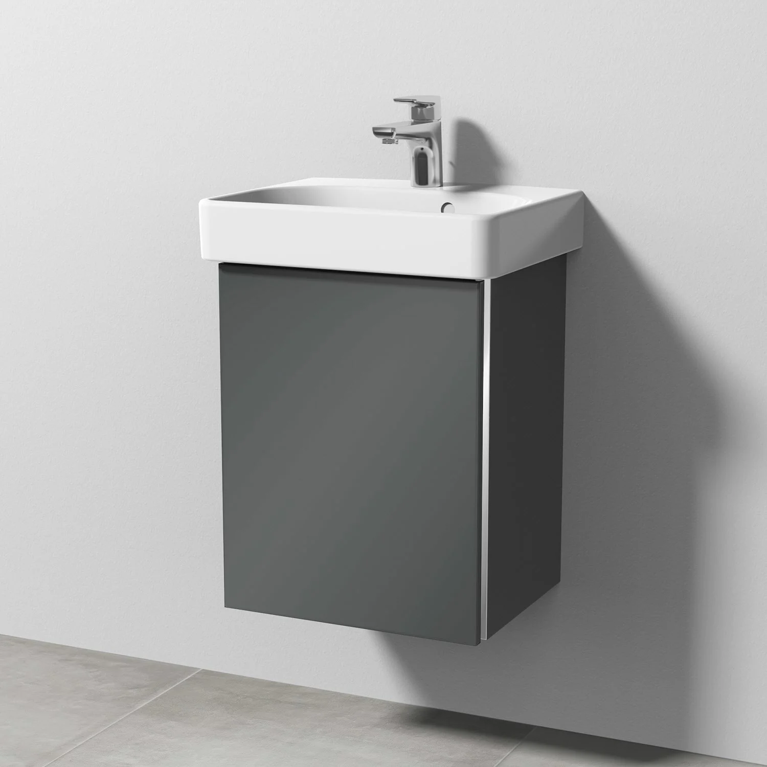 Widok z przodu szafki pod umywalkę w szarym kolorze, Sanipa