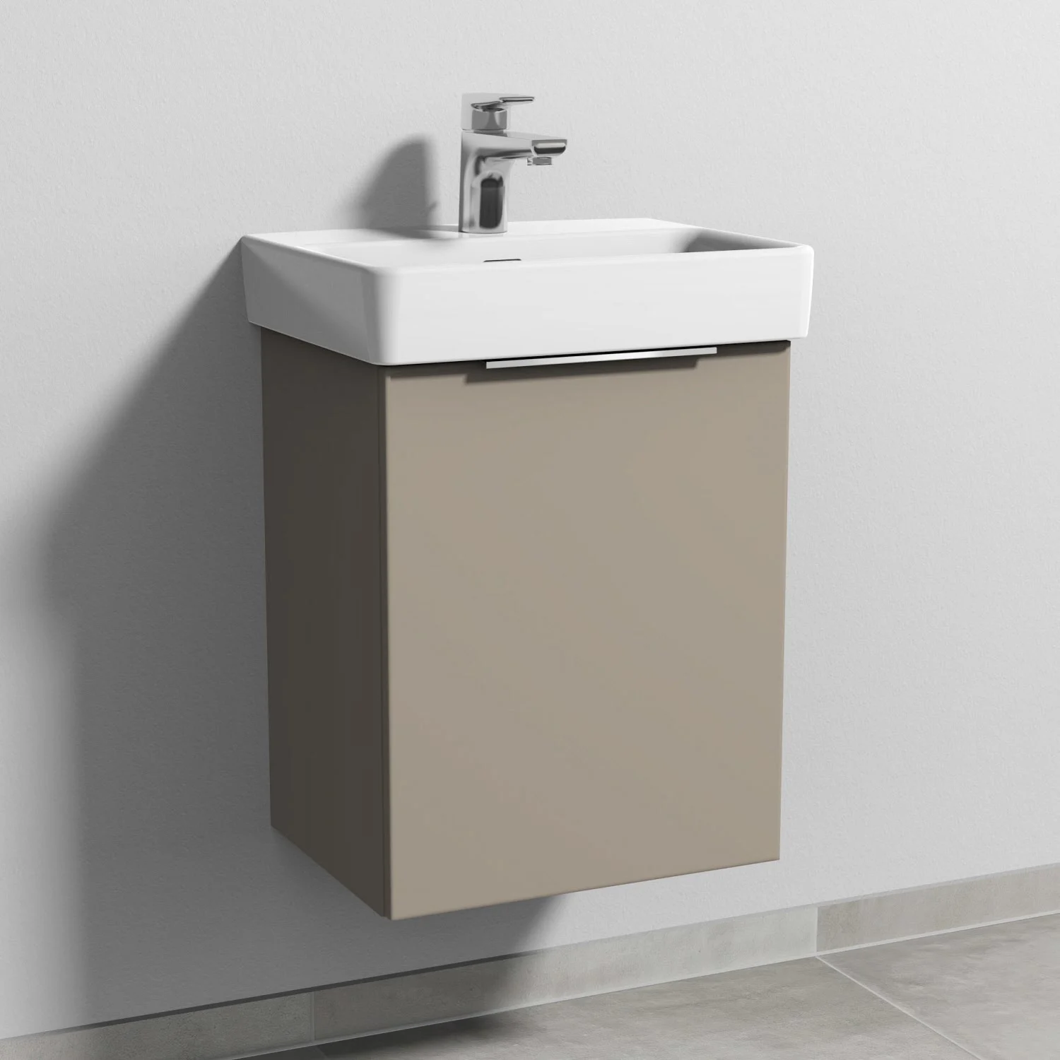 Beżowa umywalka z ceramiczną umywalką z boku, Sanipa
