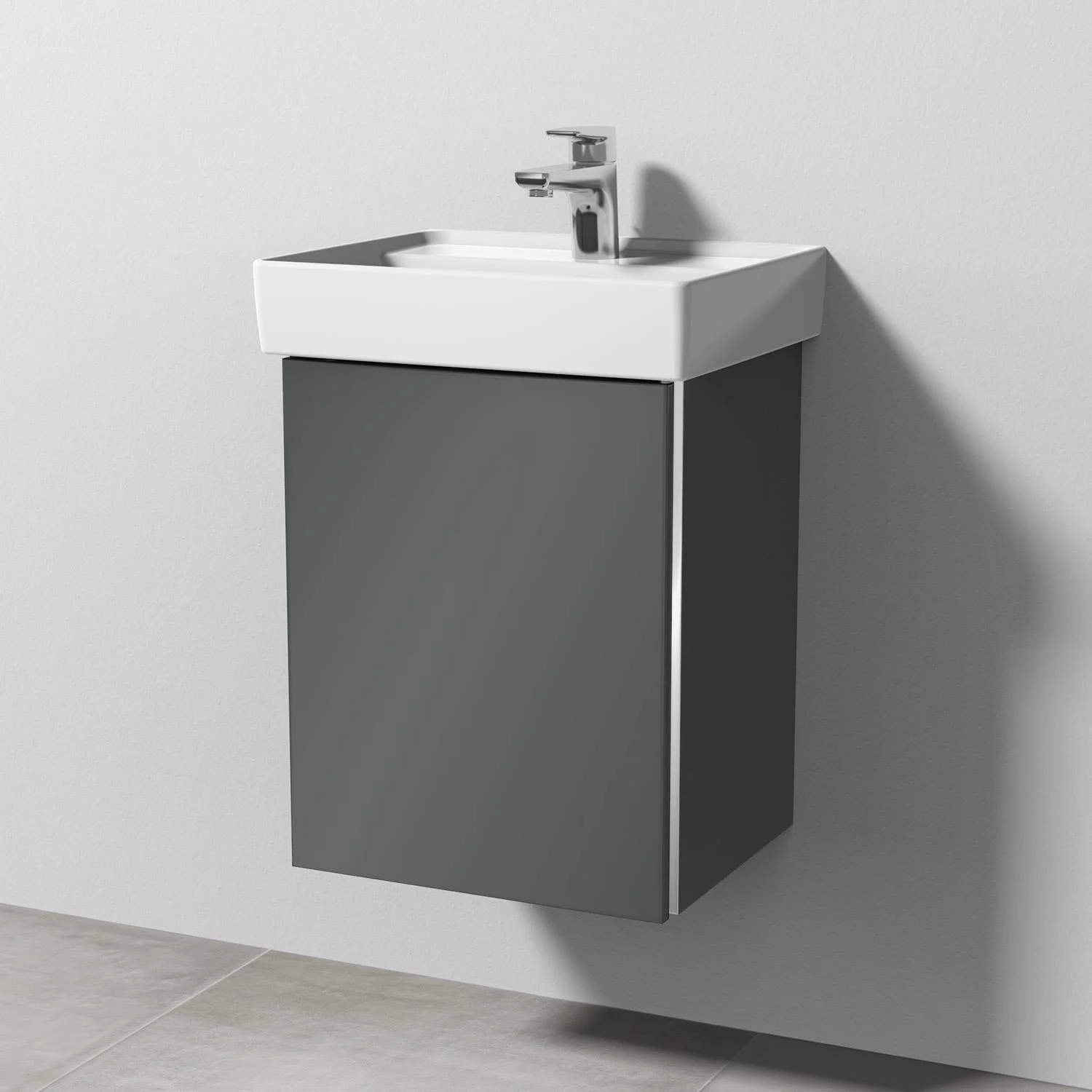 Szara umywalka z ceramiczną umywalką na ścianie, Sanipa