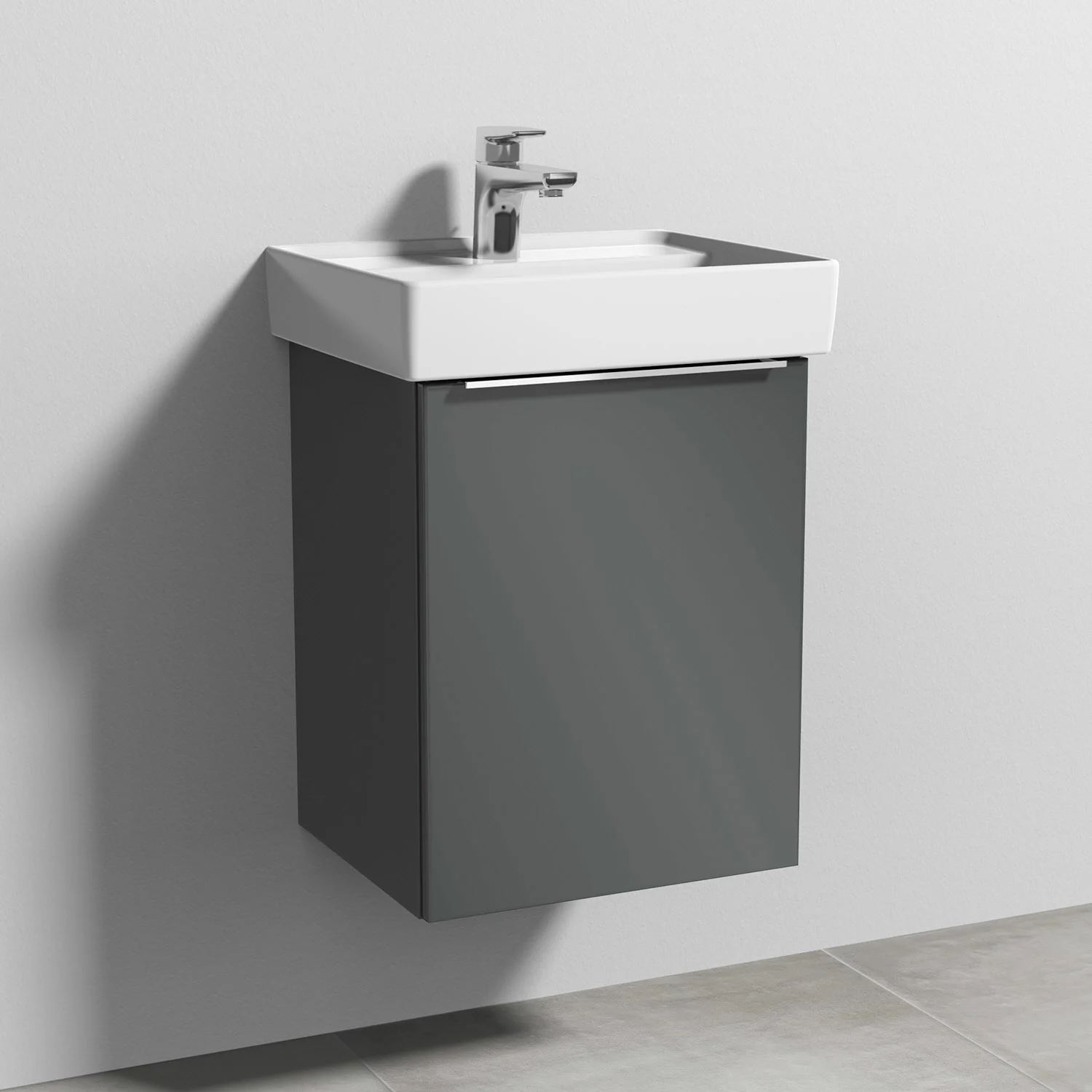 Szara umywalka z ceramiczną umywalką zbliżenie, Sanipa