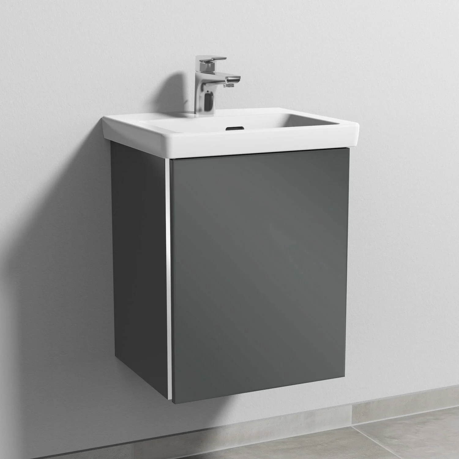 Szara umywalka z ceramiczną umywalką z bliska, Sanipa