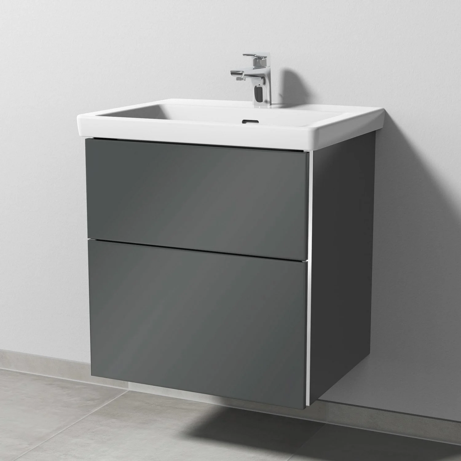 Ciemnoszara umywalka z ceramiczną umywalką na ścianie, Sanipa