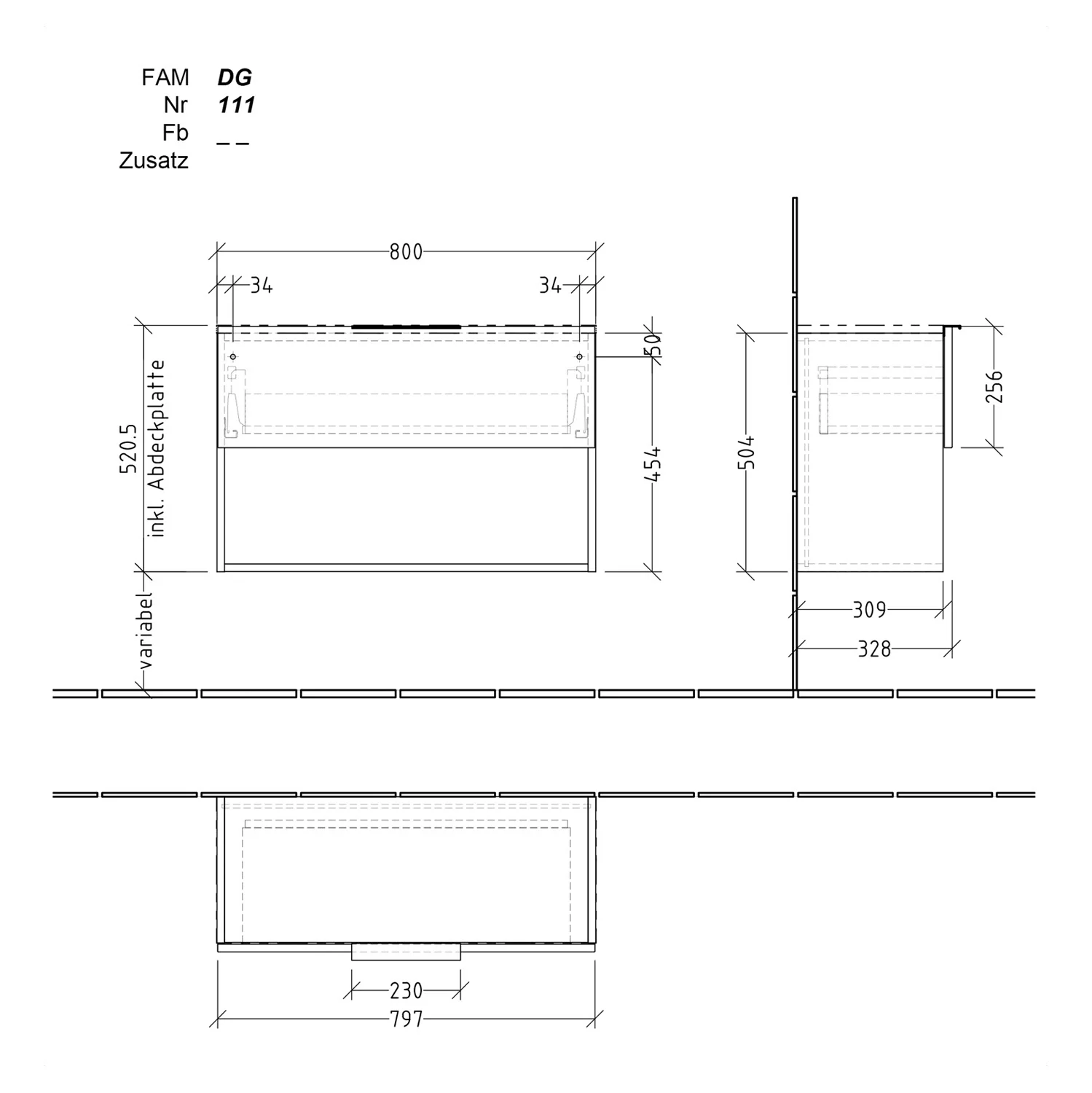 Rysunek techniczny szafki ściennej 80 cm, Sanipa