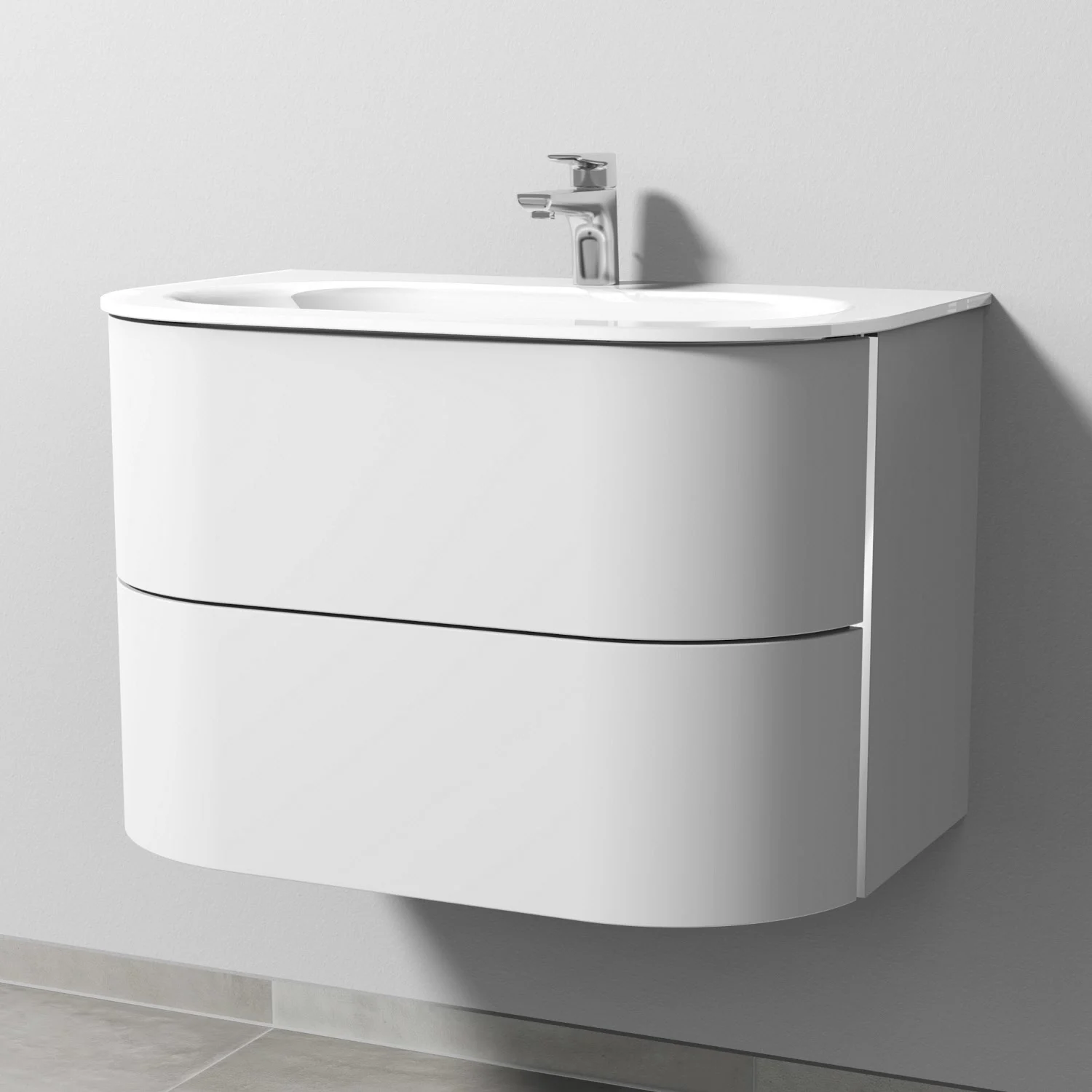 Sanipa 4balance Glas-Waschtisch + Waschtischunterbau 80 cm mit 2 Auszügen