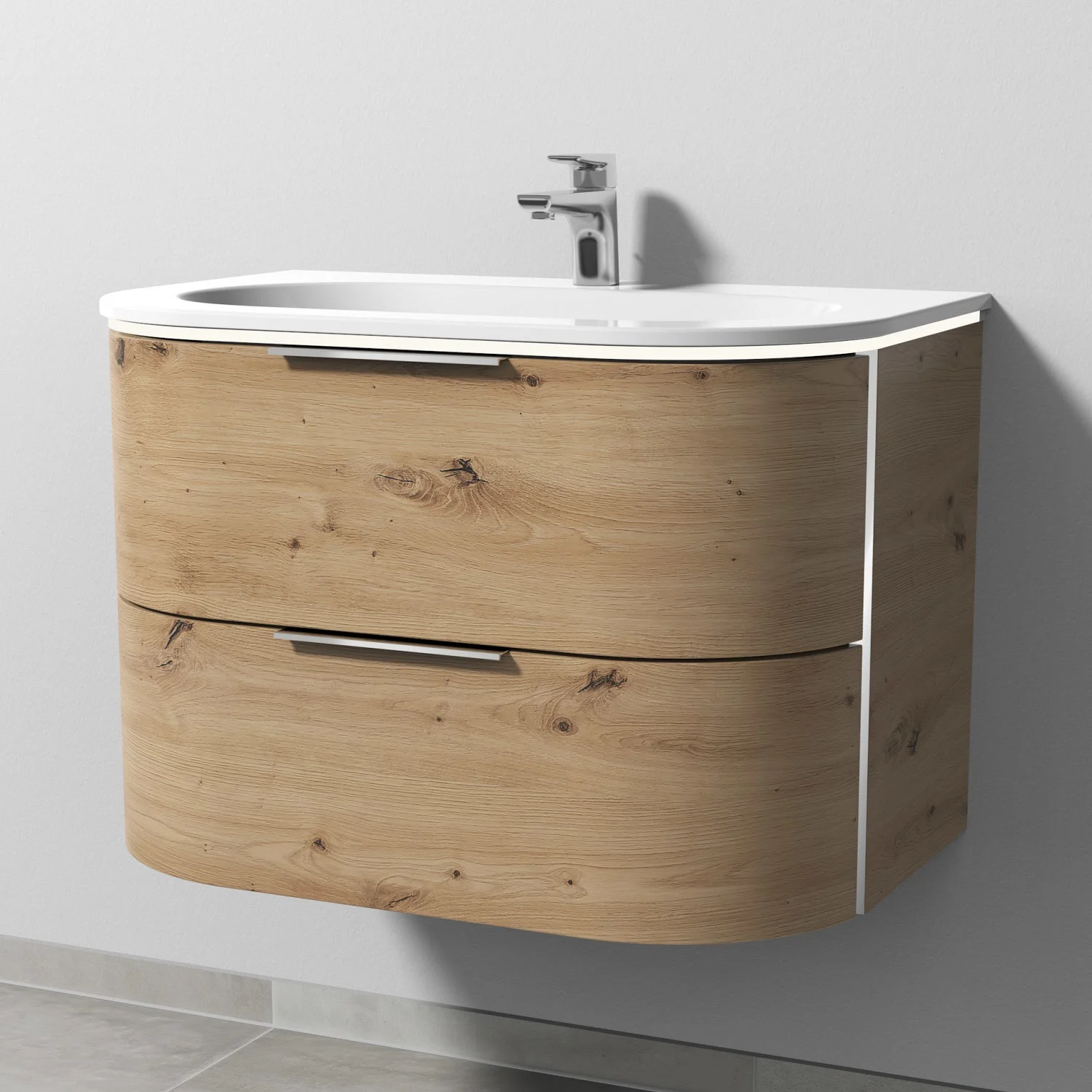 Sanipa 4balance Keramik-Waschtisch + Waschtischunterbau 80 cm mit 2 Auszügen, Griff, LED