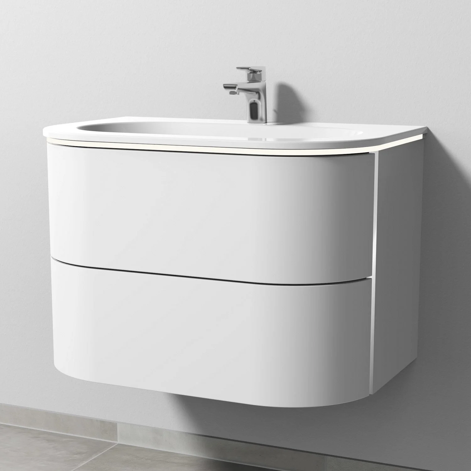 Sanipa 4balance Keramik-Waschtisch + Waschtischunterbau 80 cm mit 2 Auszügen, LED