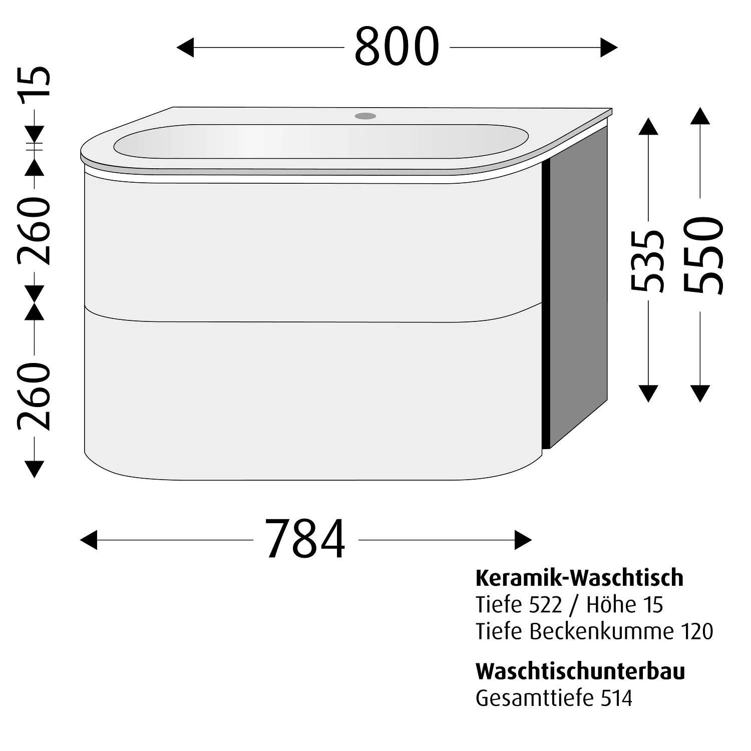 Sanipa 4balance Keramik-Waschtisch + Waschtischunterbau 80 cm mit 2 Auszügen, Griff, LED Bild 5