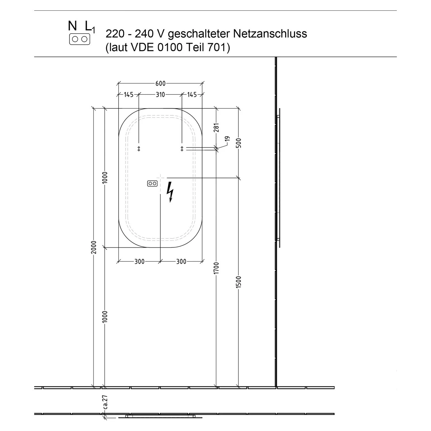 Sanipa Reflection/4balance Badspiegel LUNA 60/100 mit LED-Beleuchtung für Raumschaltung Bild 5