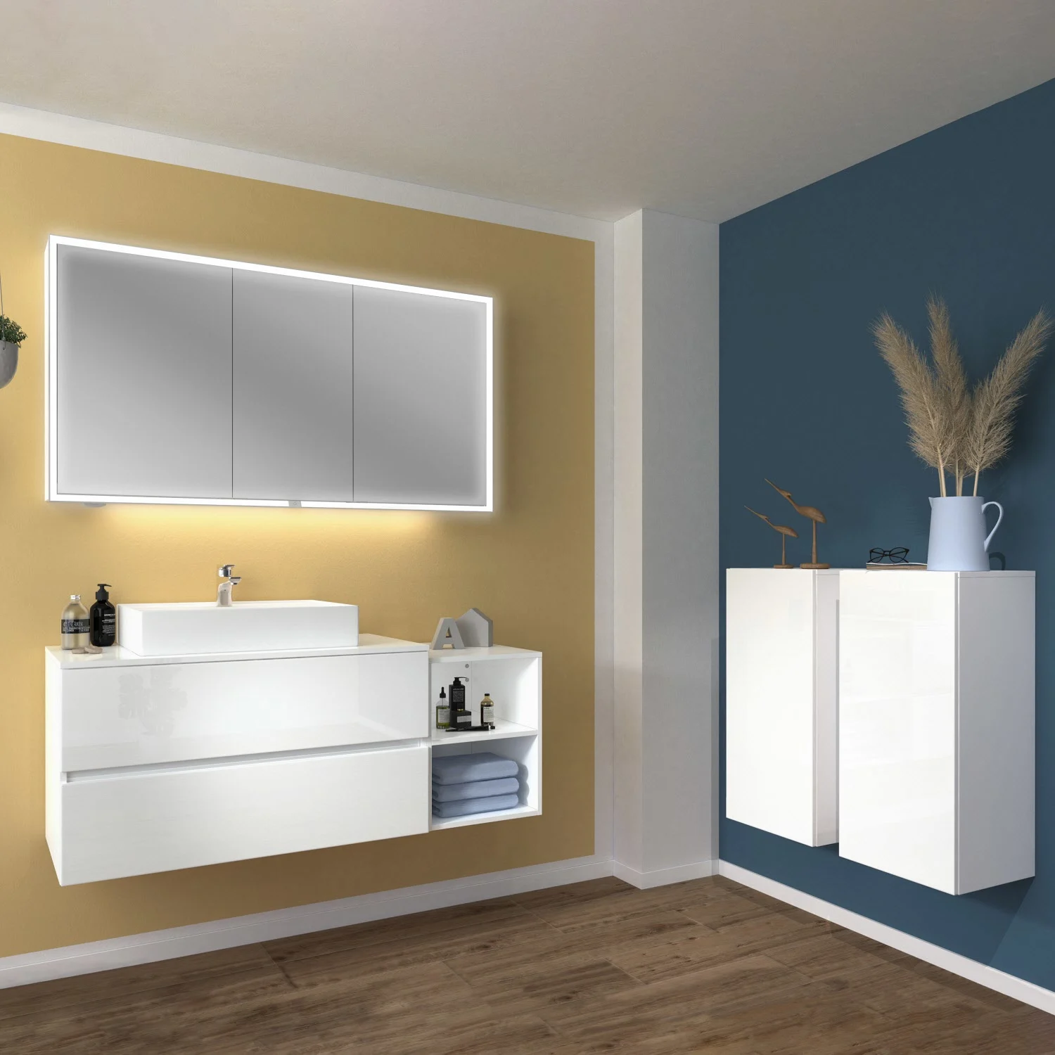 Sanipa Solo One Angular Keramik-Set 100 cm mit Keramik-Waschtisch und Waschtischunterbau mit 2 Auszügen Bild 2