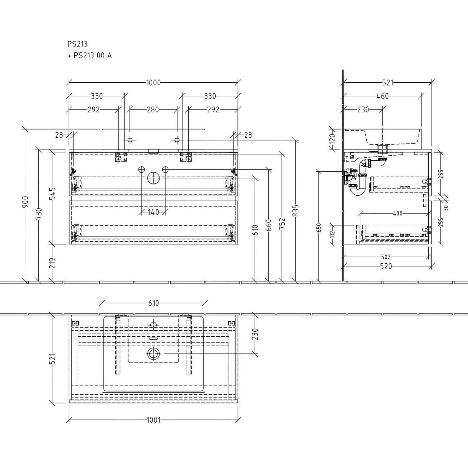 Sanipa Solo One Angular Keramik-Set 100 cm mit Keramik-Waschtisch und Waschtischunterbau mit 2 Auszügen Bild 4